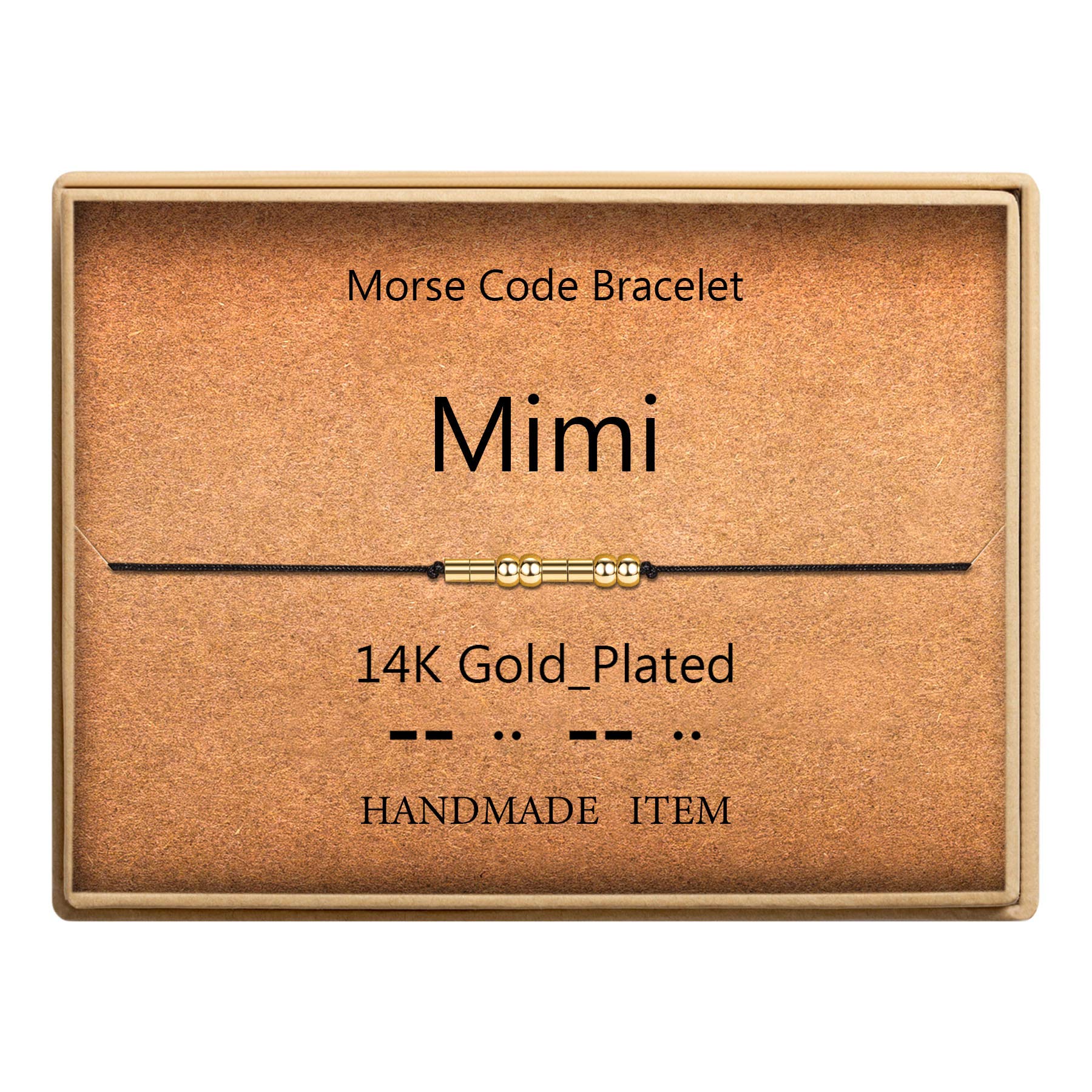 SANNYRAMorse Code Bracelet 14k Gold Plated Beads on Silk Cord Friendship Bracelet Gift for Her, 9 inch, Brass