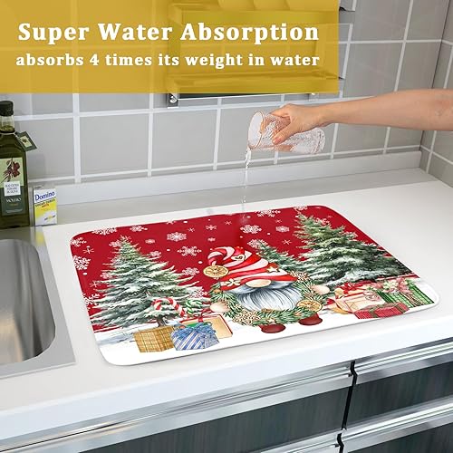 Miniatura 7 de Tapete de secado de platos de gnomo de Navidad para encimera de cocina, gnomos de Navidad, copos de nieve, almohadilla de secado de platos de