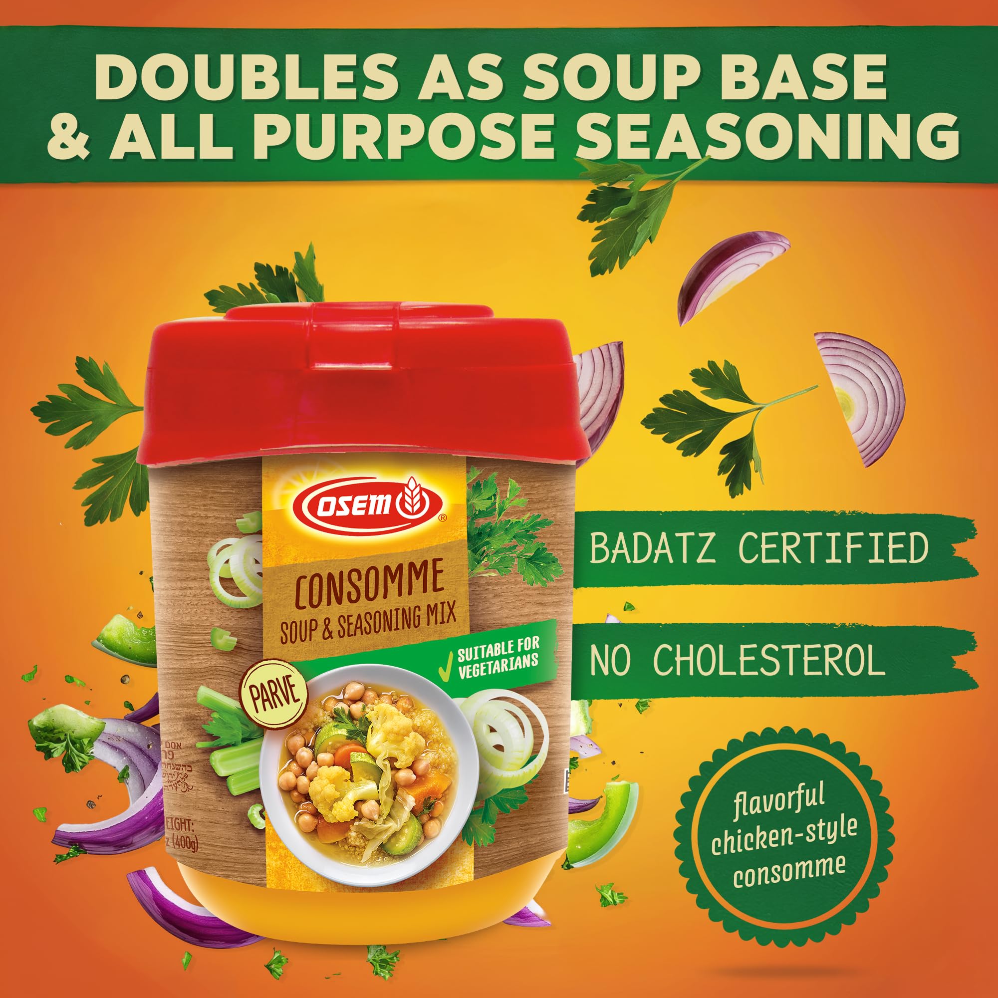 Osem Chicken Flavored Consomme Powder Soup & Seasoning Mix - Instant Broth Base, Perfect for Soups, Sauces, Stews, Rice, and More - Rich Savory Flavor Enhancer for Cooking - 14.1 oz (Pack of 1)
