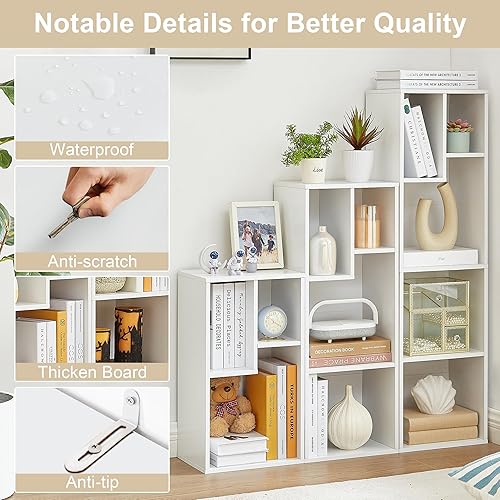 Miniatura 2 de VECELO Juego de estantería organizadora de madera de 9 cubos, se adapta a las tapas duras más altas, estante de almacenamiento personalizado de 4