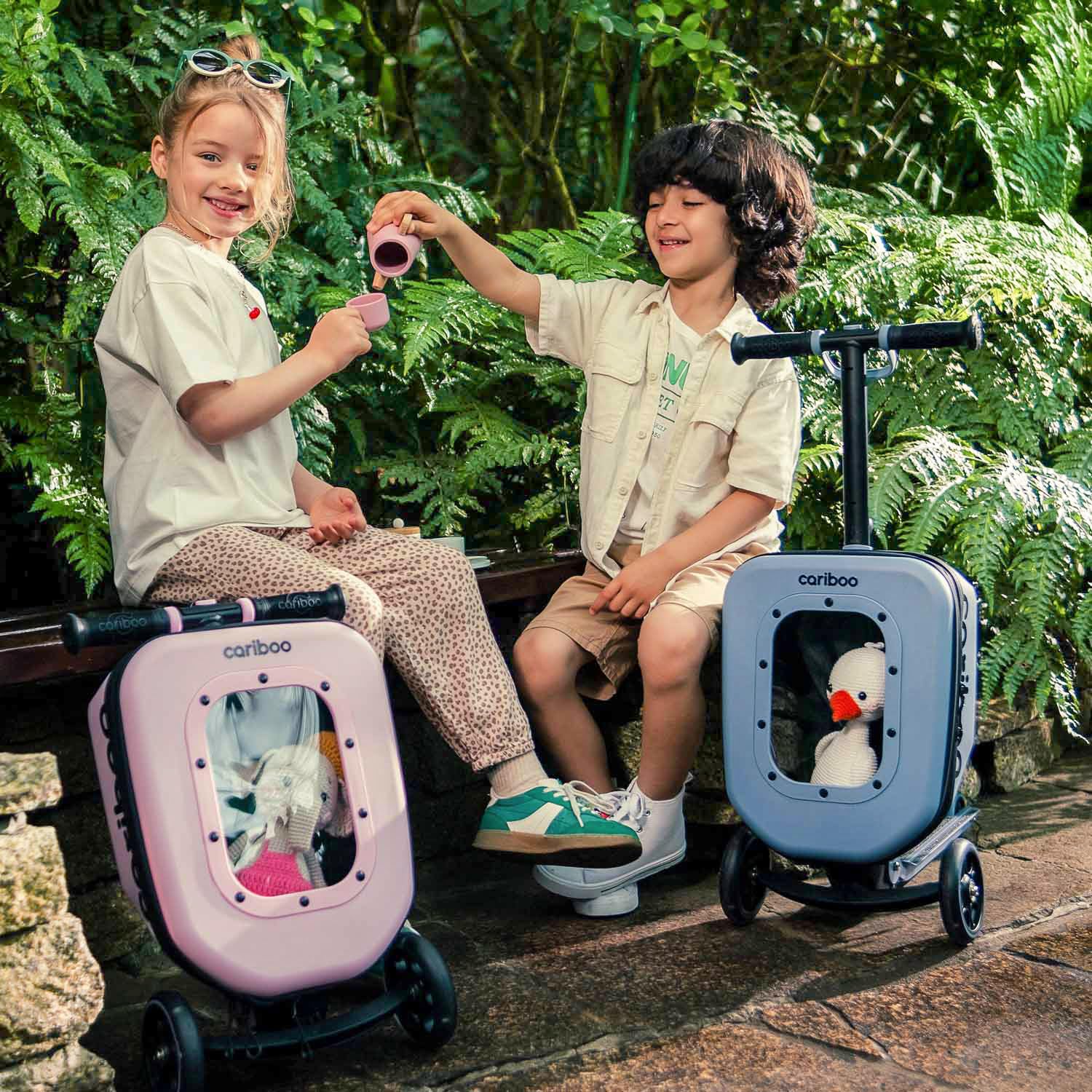 Cariboo Roller Kinder Scooter mit Koffer Mit 3 Rädern Ab 2 Jahren 2in1 Dreirad Klappbar Höhenverstellbar Bis 50 kg Handgepäck iTravel