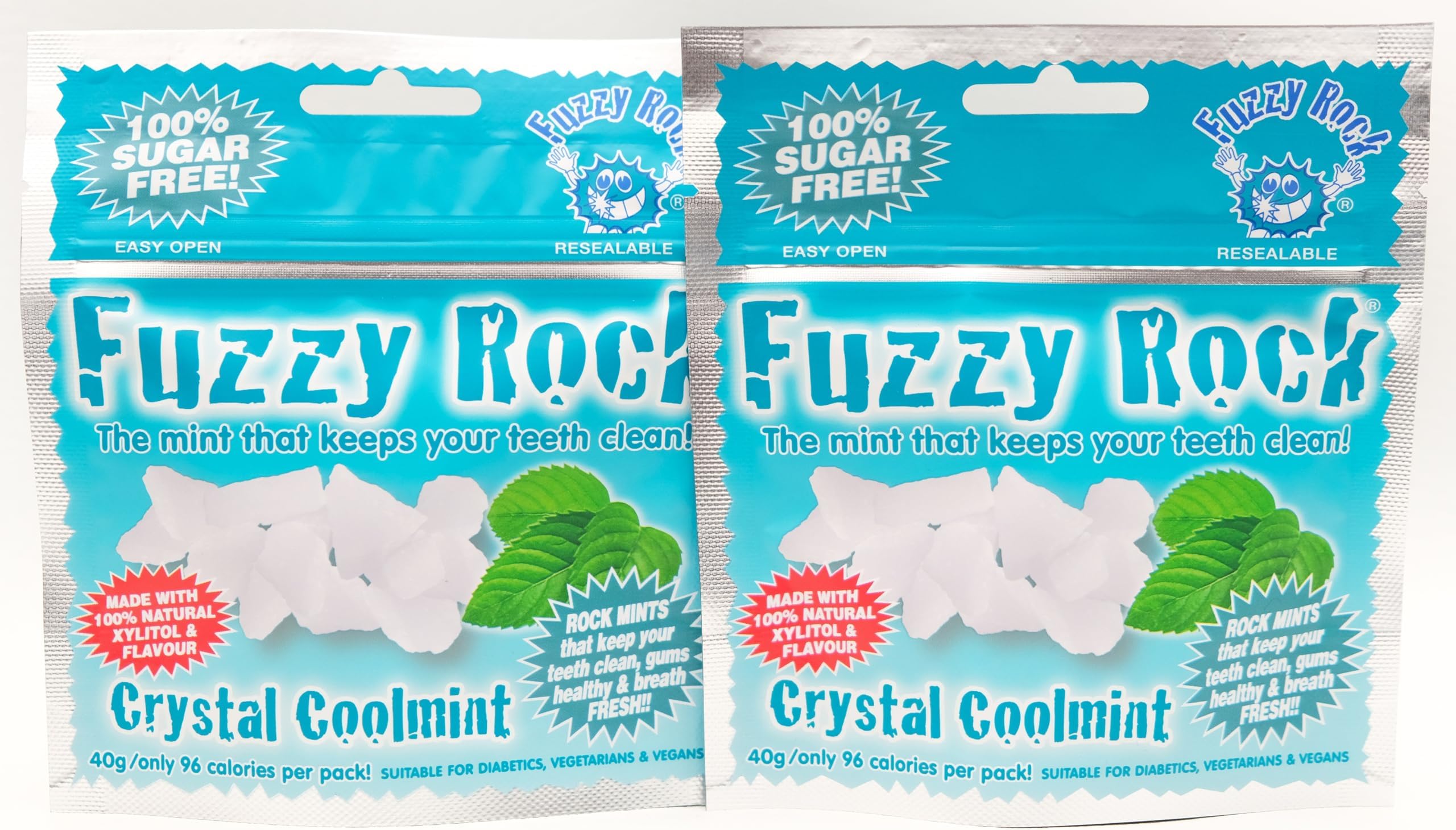 Fuzzy Rock Xylitol Crystal Coolmint Flavour Clean Teeth Mints For Fresh Breath And Healthy Gums (2 Packs)