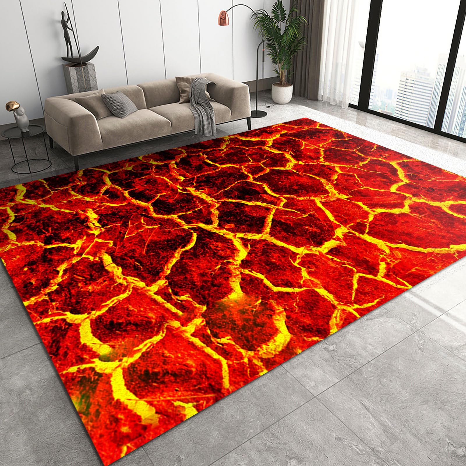 QDJKBL Area Rugs 100 x 150 cm 3D Visual Illusion Area Rugs, Volcano Magma Lava Crack Rock Apartment Carpet, Rugs for Living Room Shaggy Non-Skid for Bedroom Bath Mat Balcony Dorm Room
