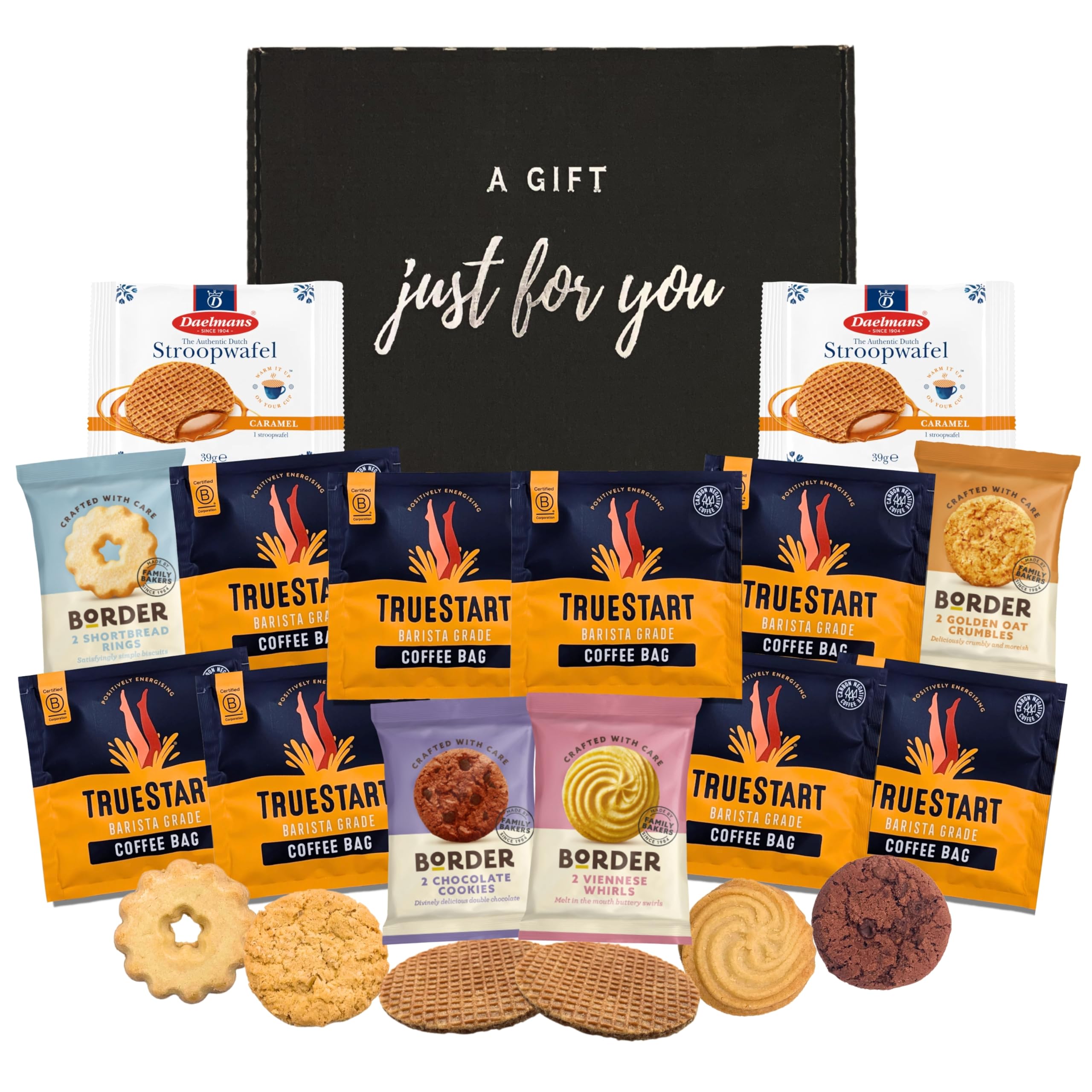 Coffee Gift Set Hamper Bundle with Coffee Bags x8, Stroopwafels and Border Biscuits – Gifts for Men and Women