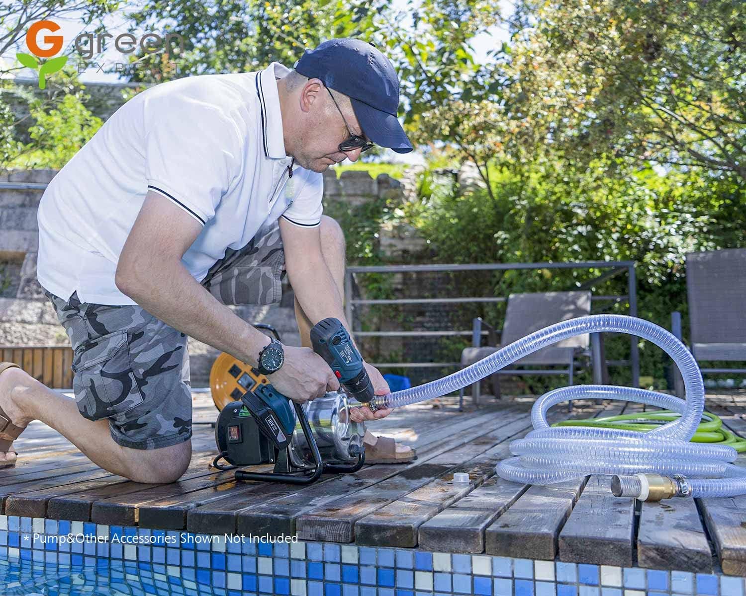 Green Expert 1" ID Inlet Hose with Brass Fittings and Check Valve Full Kit for Well Pump Water Intake Easy to Install for Quickly Water Sucking from Garden Pond Canal Reservoir, 13-Foot