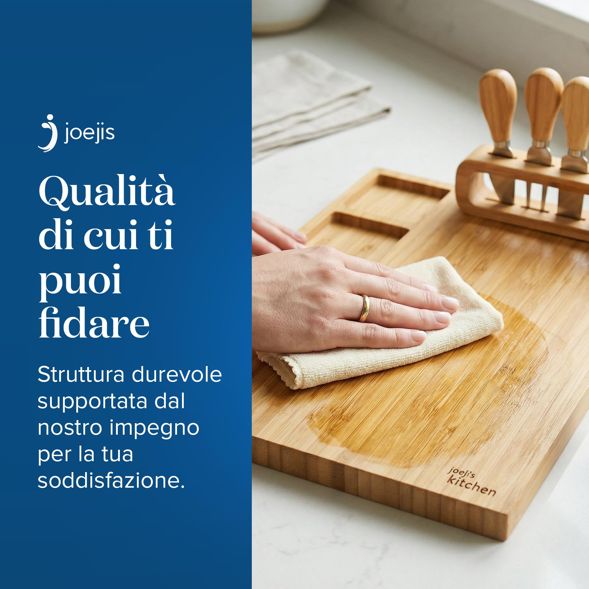 joeji's Kitchen Tagliere per Formaggi Aperitivo in Legno di Bambù - Set formaggio e coltelli con Quattro Utensili - Regali di Natale, regali di inaugurazione della casa, regali di anniversario