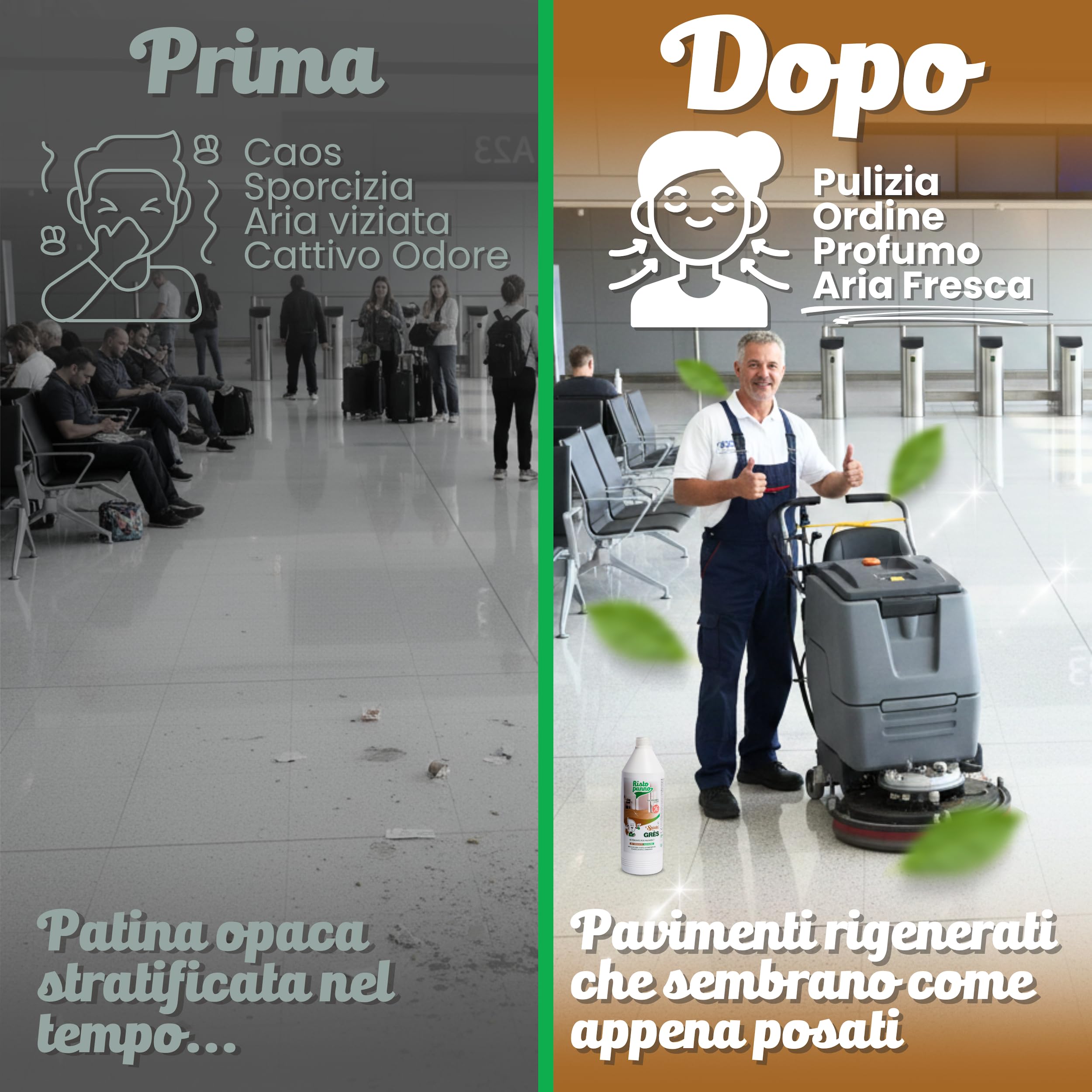 4PZ x 1L Lavapavimenti Professionale Alcalino - Formula pH 18 | Detergente per Grès Porcellanato e Ceramica - Azione Sgrassante - Uso Manuale e Lavasciuga - Prodotti Pulizia SPLASH GRES