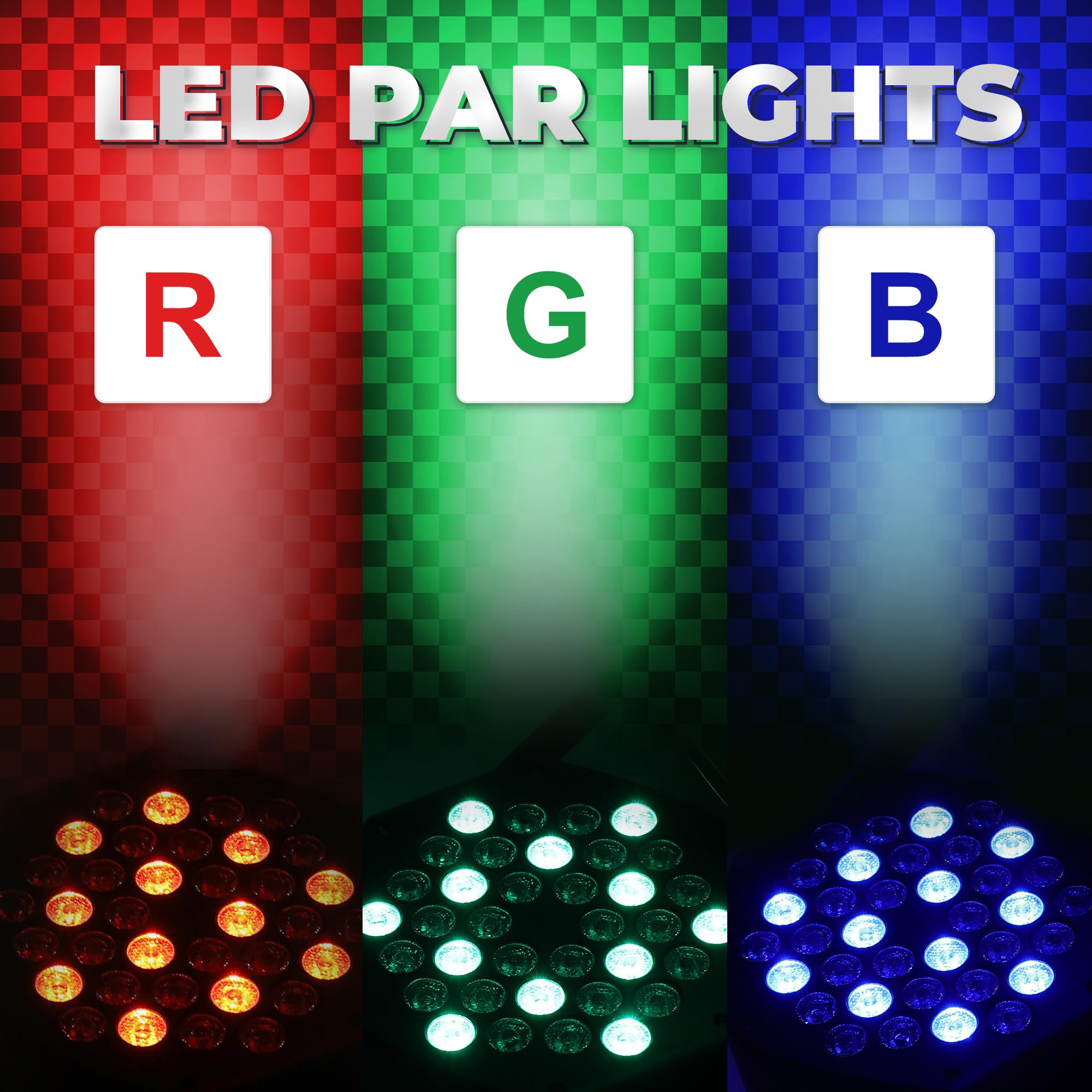 Rechargeable Par Lights 36 RGB Stage Lights, Wireless Dj Uplights Battery Powered Uplighting Sound Activated DMX Control for Wedding Dj Disco Show(2 Pack)
