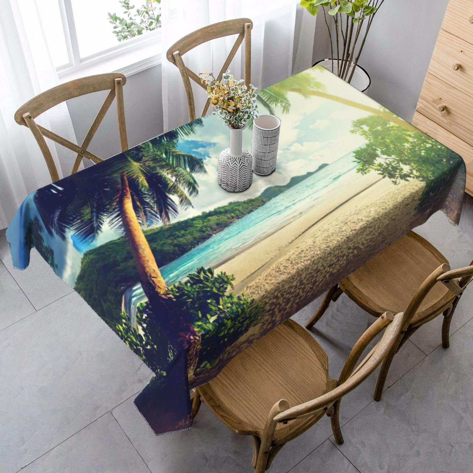 yagDAA Sunset On The Beach Print Rectangle Tablecloth Table Cover Indoor Outdoor Dining Room Kitchen Table Cloth 140x90cm
