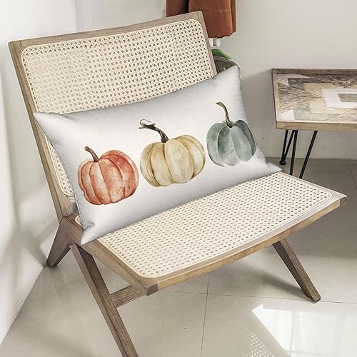 Miniatura 287 de Juego de 2 fundas de almohada de otoño de 18 x 18 pulgadas, hojas de arce de calabaza y búfalo a cuadros, decoración de otoño, de lino, Acción