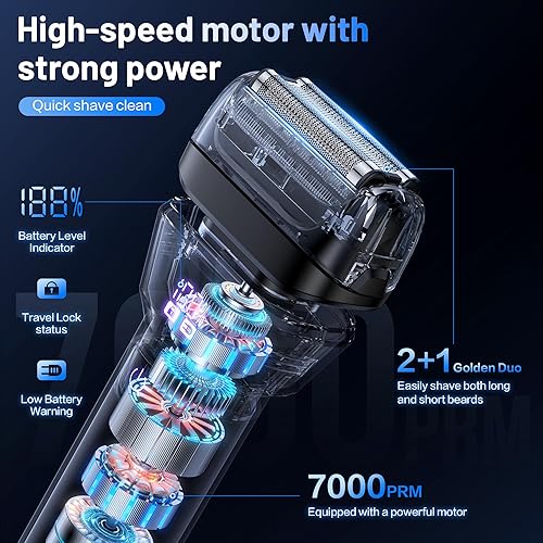 Miniatura 3 de Afeitadoras eléctricas de papel de aluminio para hombres con cabezales flotantes flexibles 4D, recortadora de barba recargable con pantalla LED,