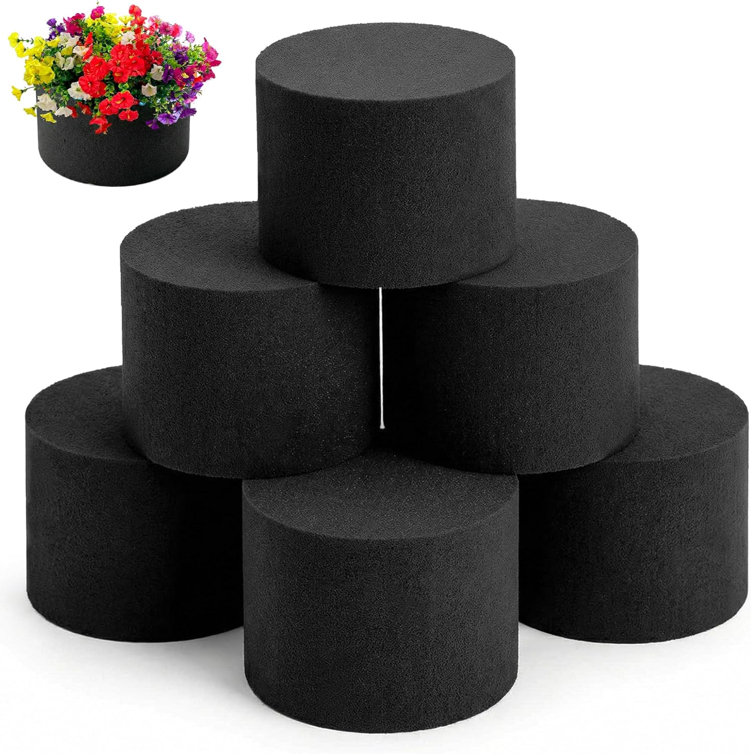 Reusable Floral Foam Round Blocks,Black Flower Foam Round for Artificial & Dried Flowers, Dry Floral Foams Styrofoam for Artificial Flowers (6 Pack, 5")