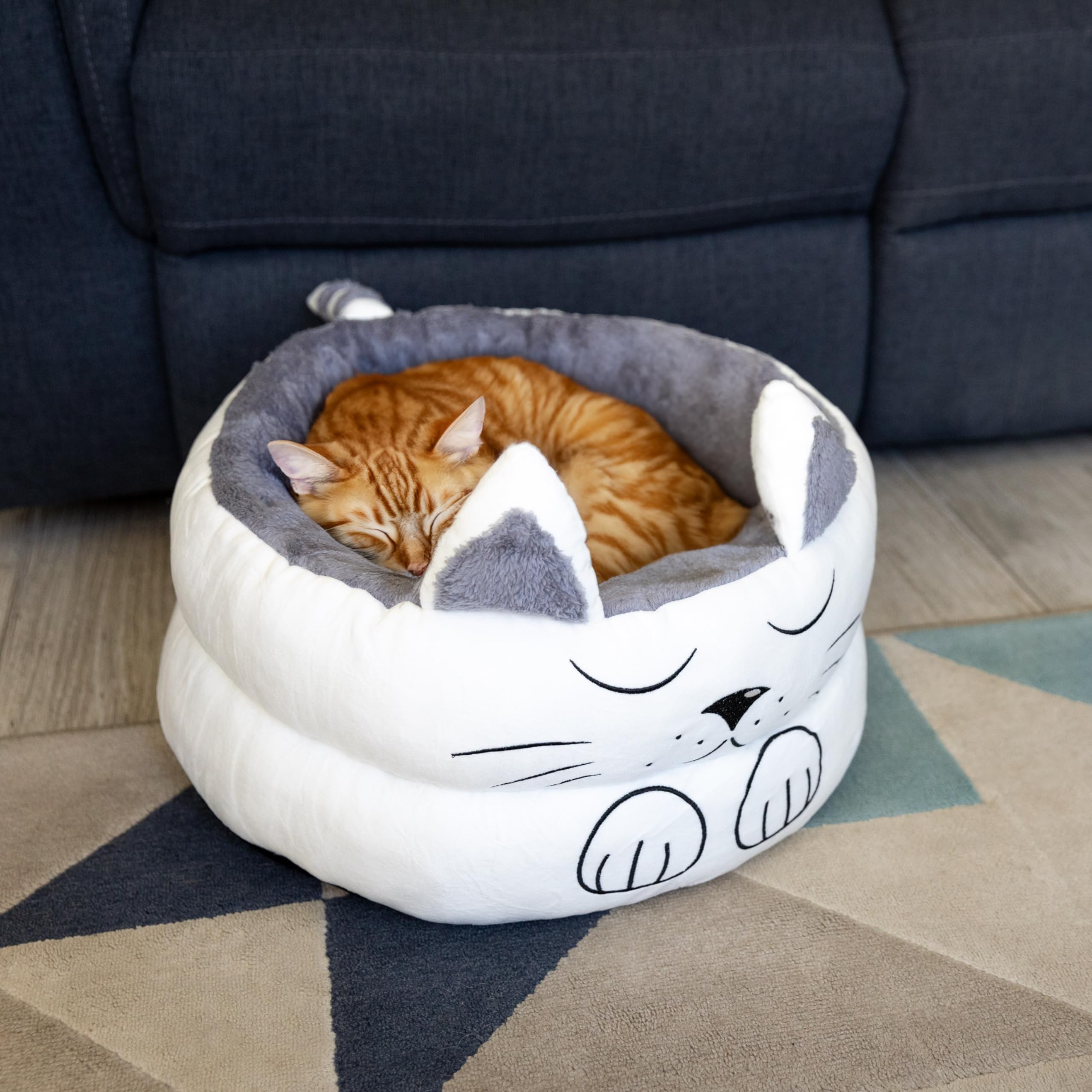 MANRED Cuccia Gatto Interno Morbida 48x48cm Bordi Alti 19cm Lavabile in Lavatrice e Antiscivolo con Cuscino Rimovibile