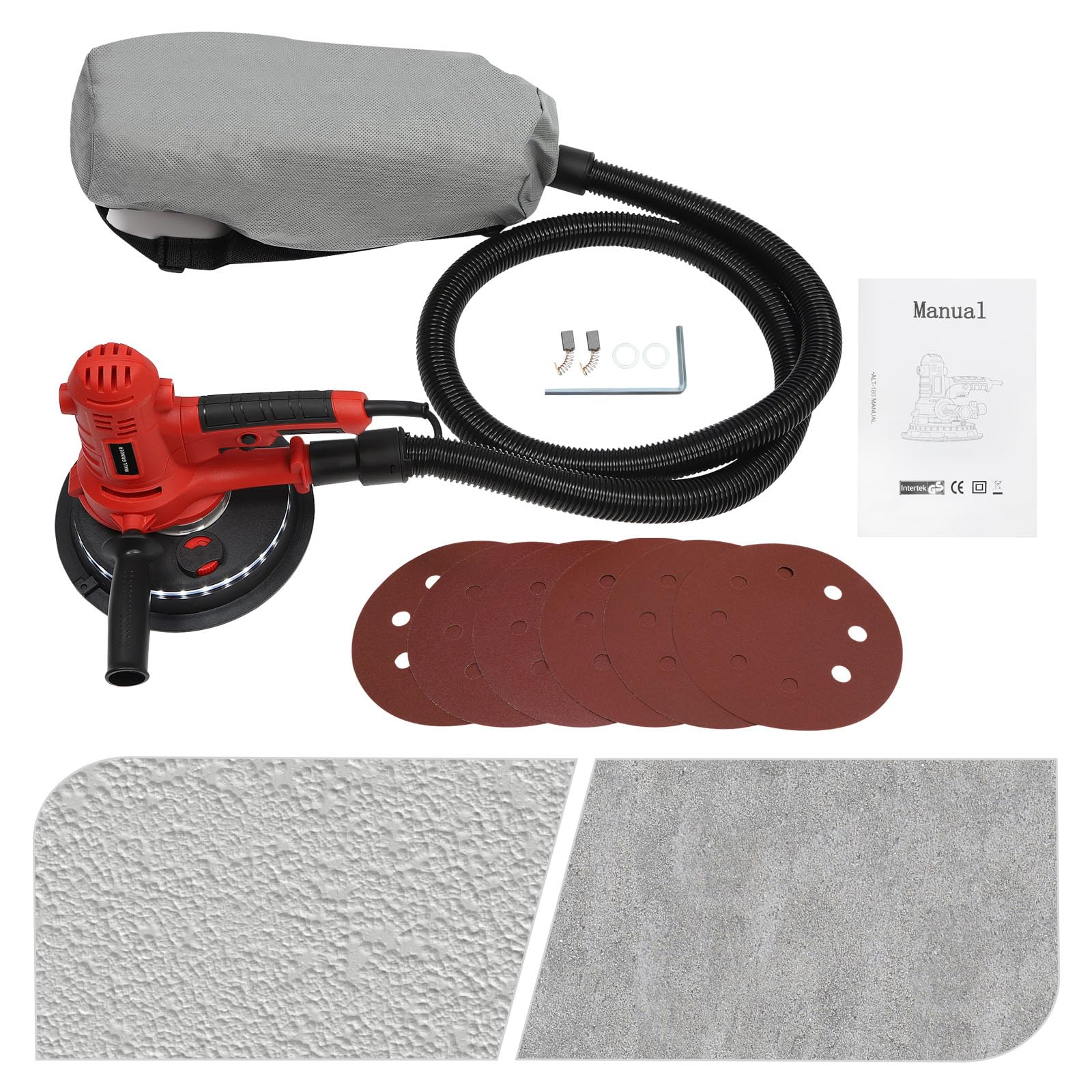 Lijadora de Pared y Techo 220V 1200W | Pulidora Portátil con Luz LED y Succión Ajustable | Para Paneles en Seco, Yeso y Masilla | Control de Polvo, Ligera y Potente