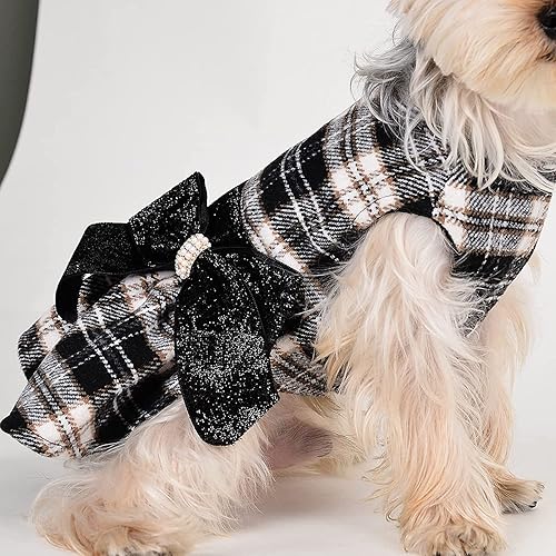 Miniatura 6 de Kosiyi Suéter pequeño para perro - Ropa para perro - Vestidos para perros pequeños - Ropa para cachorros, vestido rosa de princesa a cuadros - Ropa