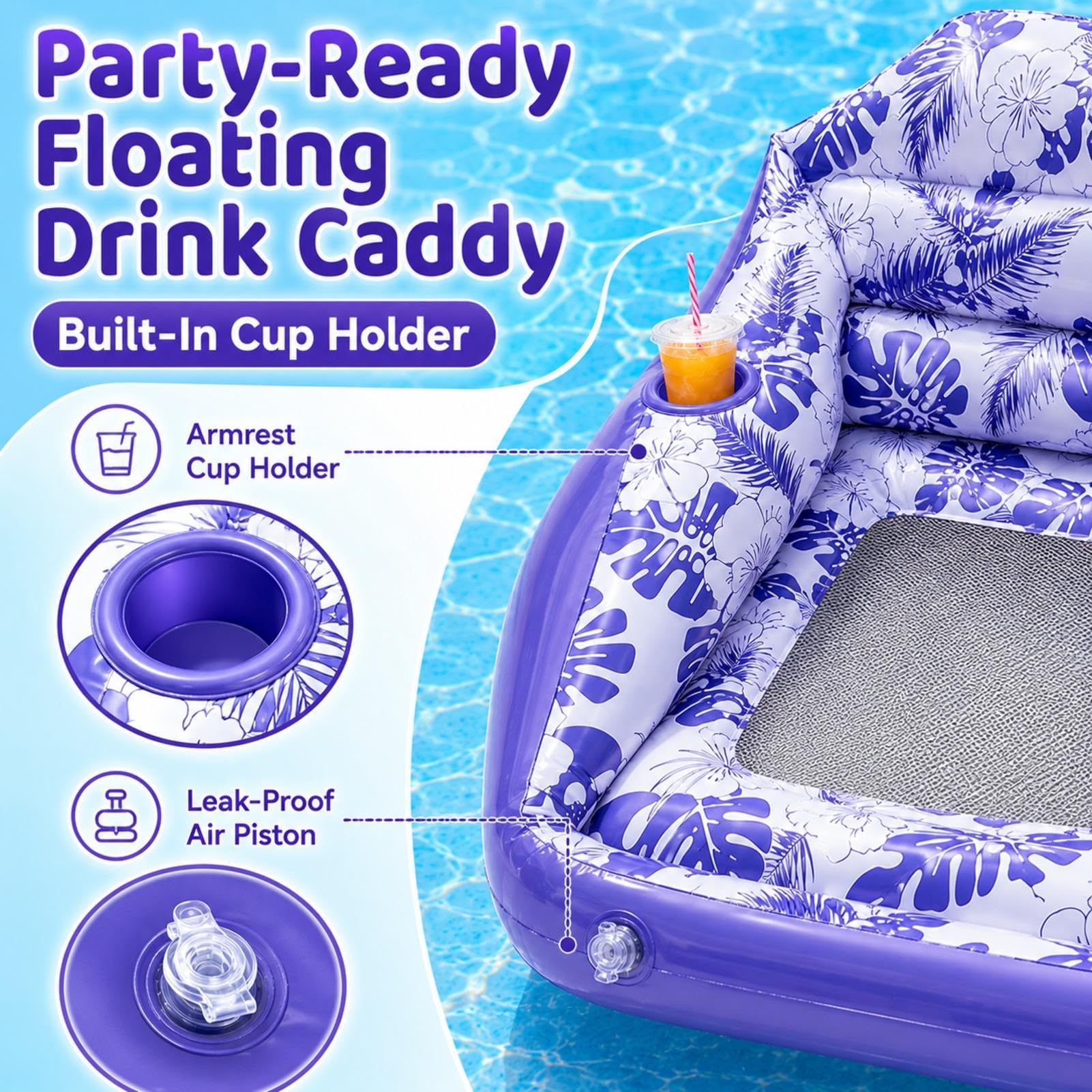 Chaise longue gonflable pour piscine – Canapé flottant polyvalent et hamac flottant | Siège ergonomique en maille rafraîchissante pour un confort durable | PVC robuste pour une utilisation en