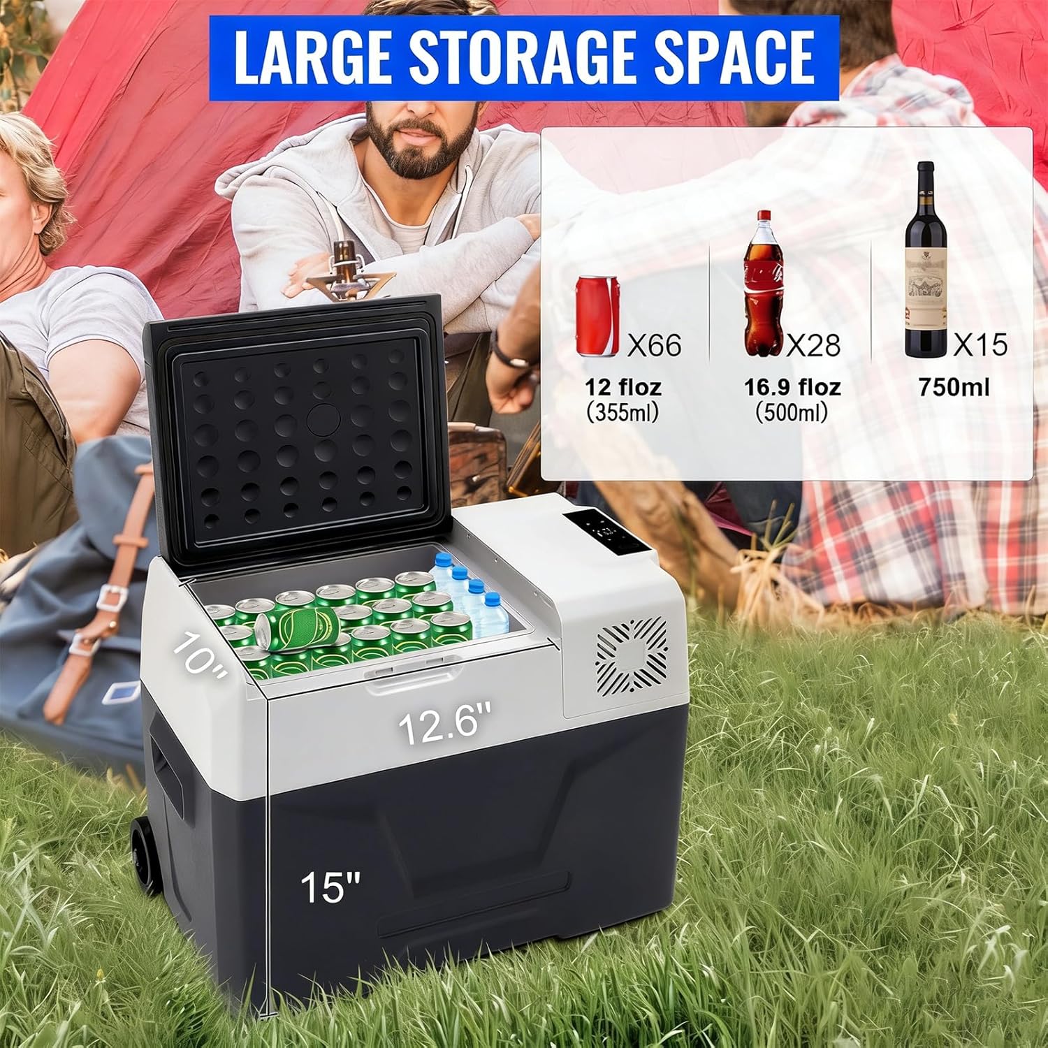 Car Refrigerator, 42.3QT Car Fridge, Portable Electric Cooler with -4℉~68℉ Adjustable Temperature, 12/24V DC and 100-240V AC Compressor Freezer for Outdoor, Camping, Travel, RV, SUV (42.3QT)