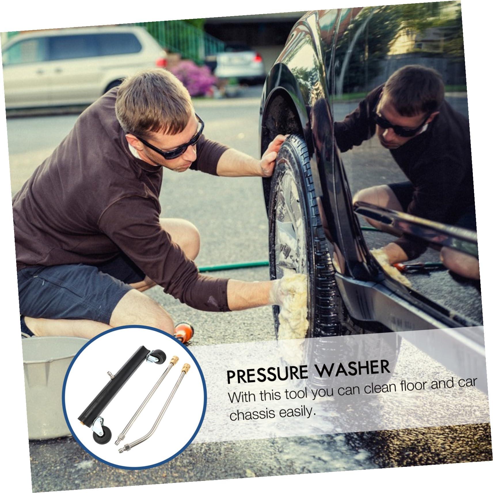 Cepillo de Limpieza para Bajos de Coche Negro Diseño de Rueda | Acero Inoxidable, Latón y Plástico, Liberación Rápida 1/4, Limpieza bajo Vehículo y Chasis