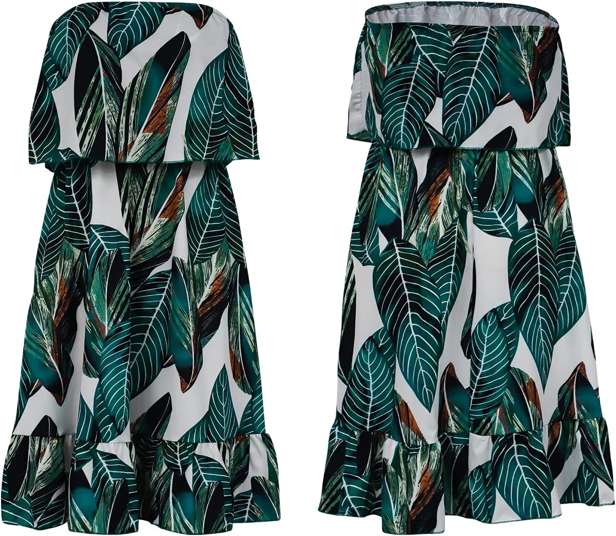 Women Beach Sun Dresses Tropical Summer Casual Ruffle Hem Strapless Tube Dress - Image 6