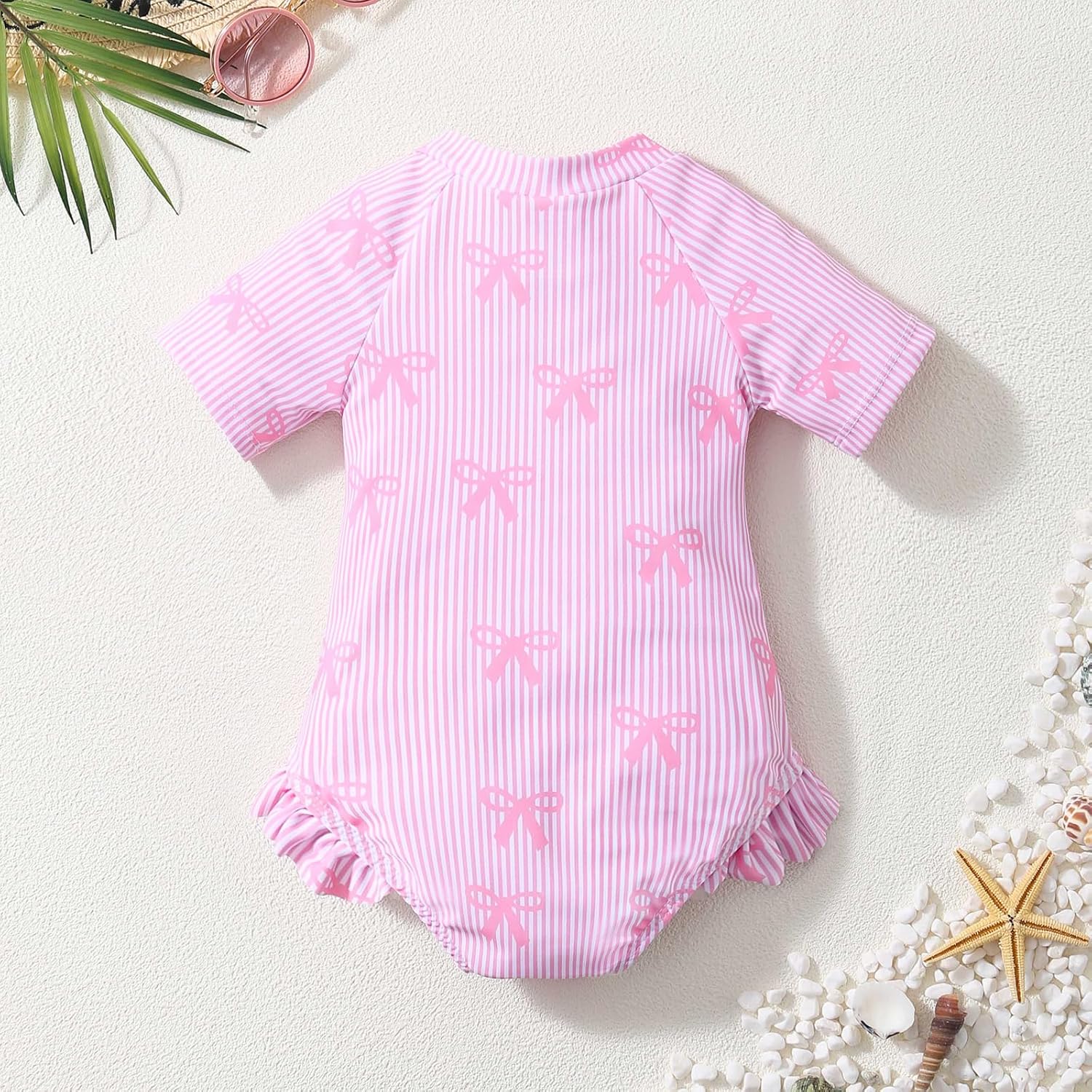 Baby Girls Swimsuit One Piece Short Sleeve Zipper Toddler Bathing Suit Rash Guard Swimwear Beach Sunsuit - Image 3