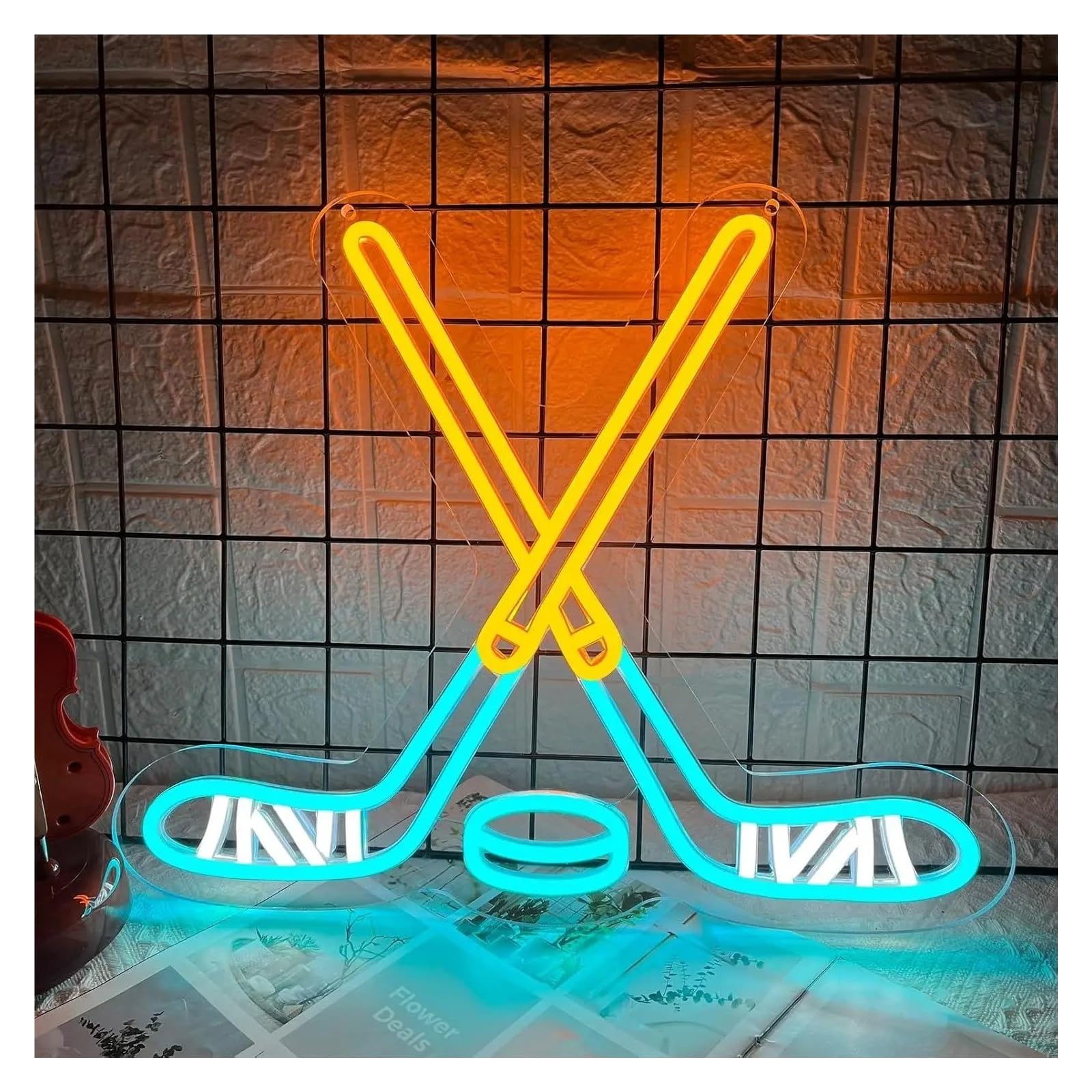 LEMST Sign Lamp Ice Hockey Neon Sign USB Dimmable LED Lights for Rink Bedroom Playroom College Dorm Club Decor 37.82x32cm/14.89x12.6in
