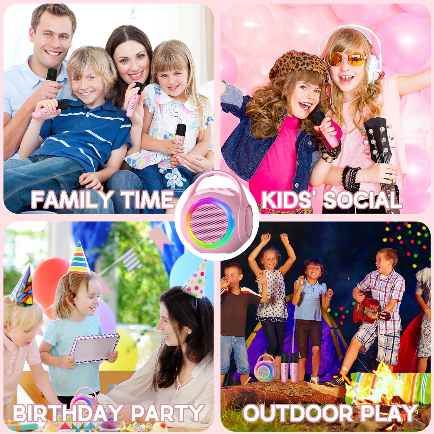 Hockvill Mini Karaoke Machine for Kid with 2 Microphones, Bluetooth Toddler Karaoke Toy with LED Lights, Rechargeable Portable Speaker for Girls & Boys Ages 3-10, Easter Basket Stuffer for Kids - Image 7