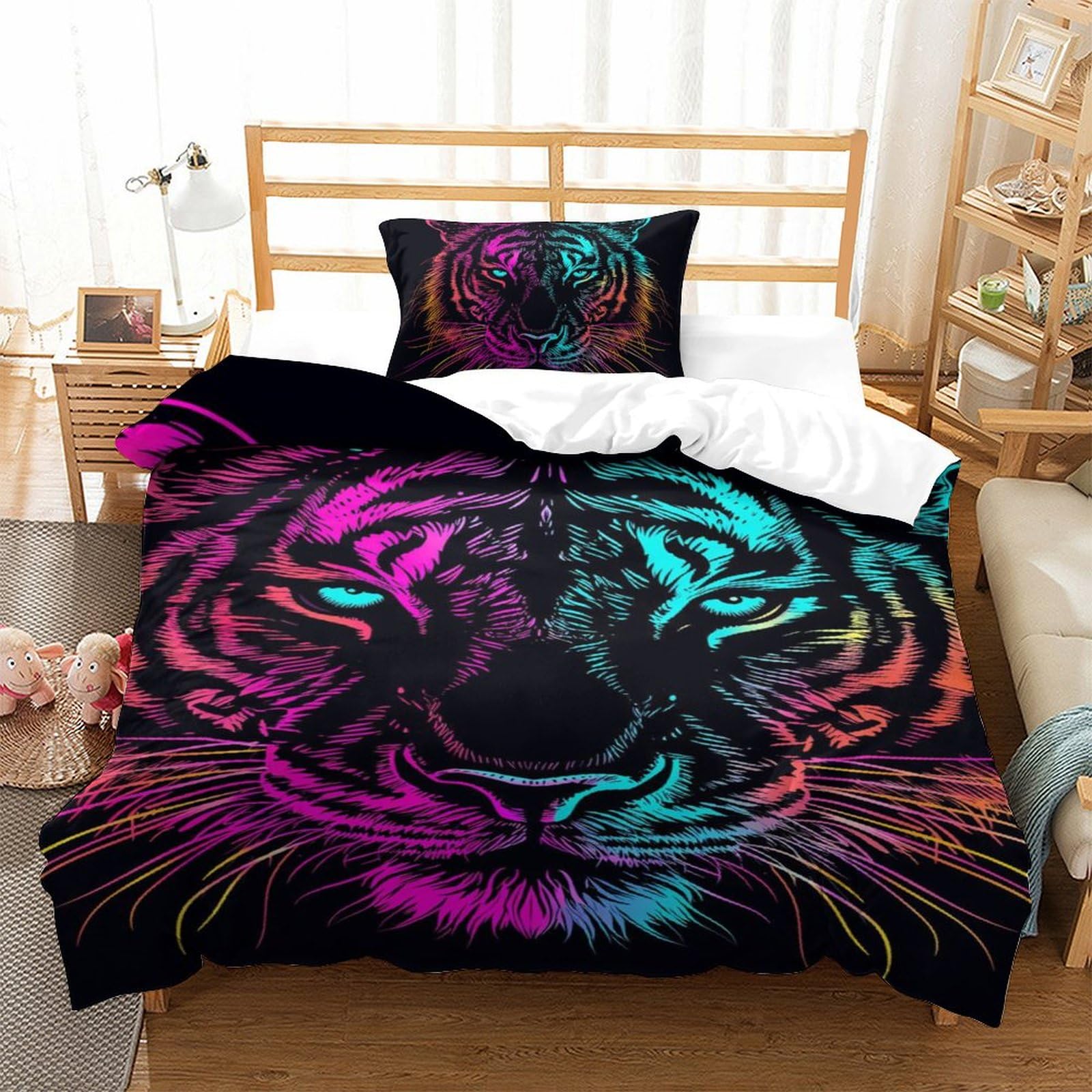 Parure de lit tigre 3D en microfibre infroissable pour en finir avec le repassage fastidieux