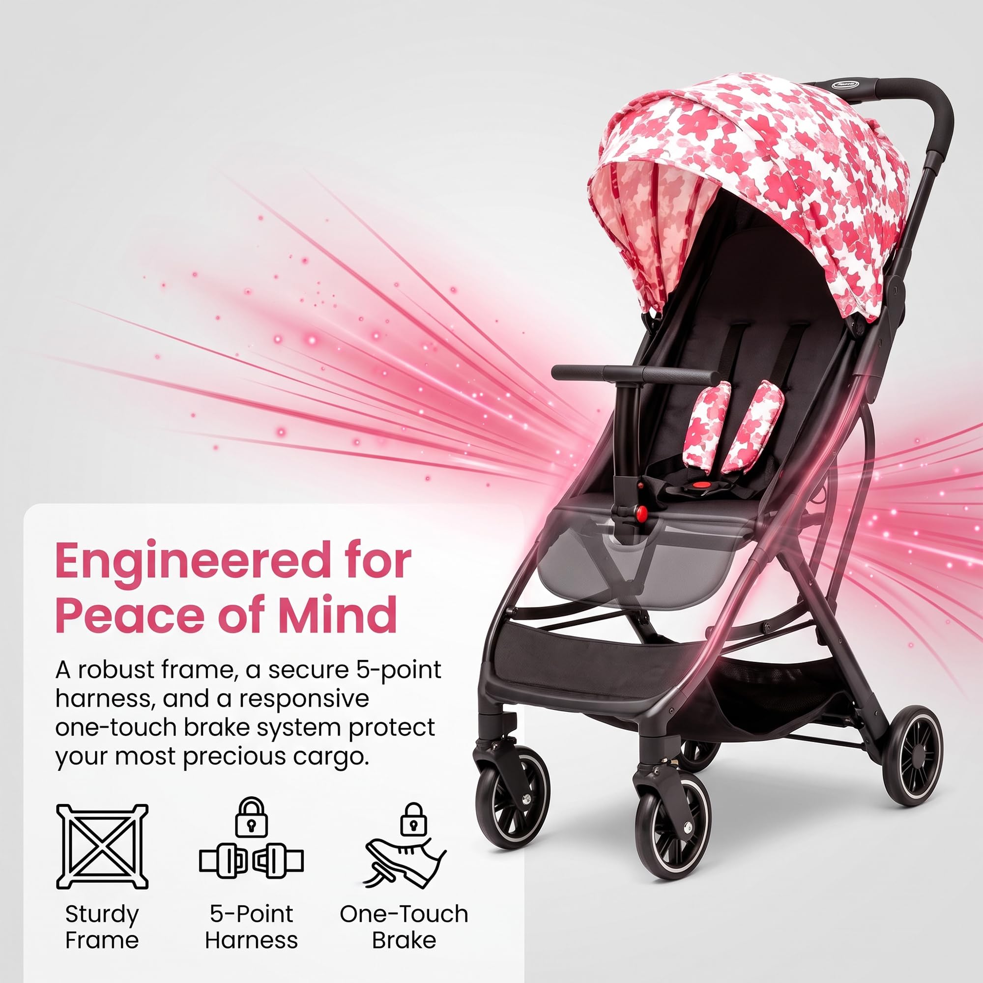 Cool Kids Lightweight Travel Stroller, Auto Fold Reversible Buggy Pink