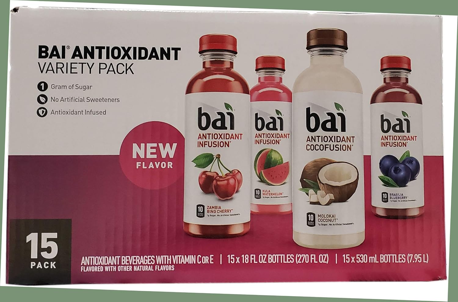 bai Antioxidant Caostal Beverages with Vitamin C Or E Variety Pack Of 15/18 Fl Ounce Net Wt 270 Fl Ounce