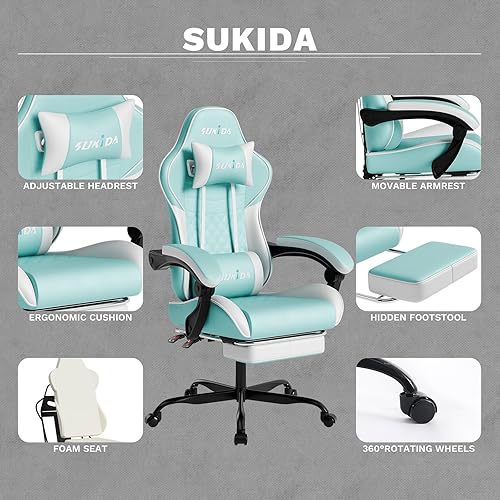 Miniatura 5 de Sillas ergonómicas para videojuegos, silla de computadora para videojuegos, sillas de jugador para adultos, soporte lumbar de masaje, respaldo