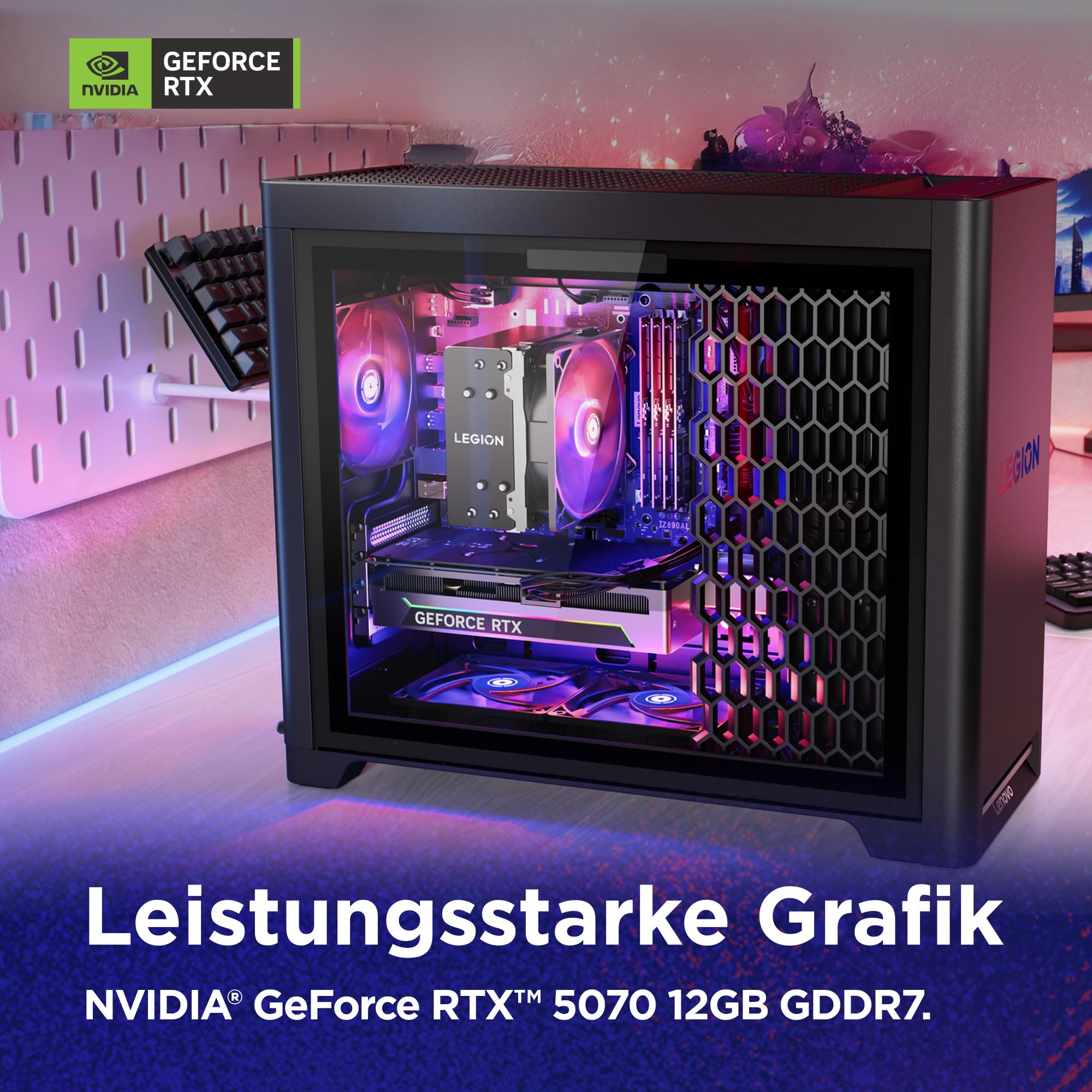 Lenovo Legion Tower 5i Gaming AI Desktop-PC | NVIDIA GeForce RTX 5070 | Intel Core Ultra 7 265KF | 32GB RAM | 2TB SSD | Win11 | Eclipse Black | Transparente Abdeckung | 30L | 3 Monate GamePass