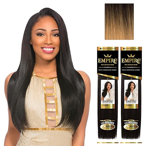 Miniatura 10 de Sensationnel Empire Yaki - Extensiones de cabello humano virgen Yaki con textura Yaki para tejer y coser en estilos – Liso Yaki paquete de 2