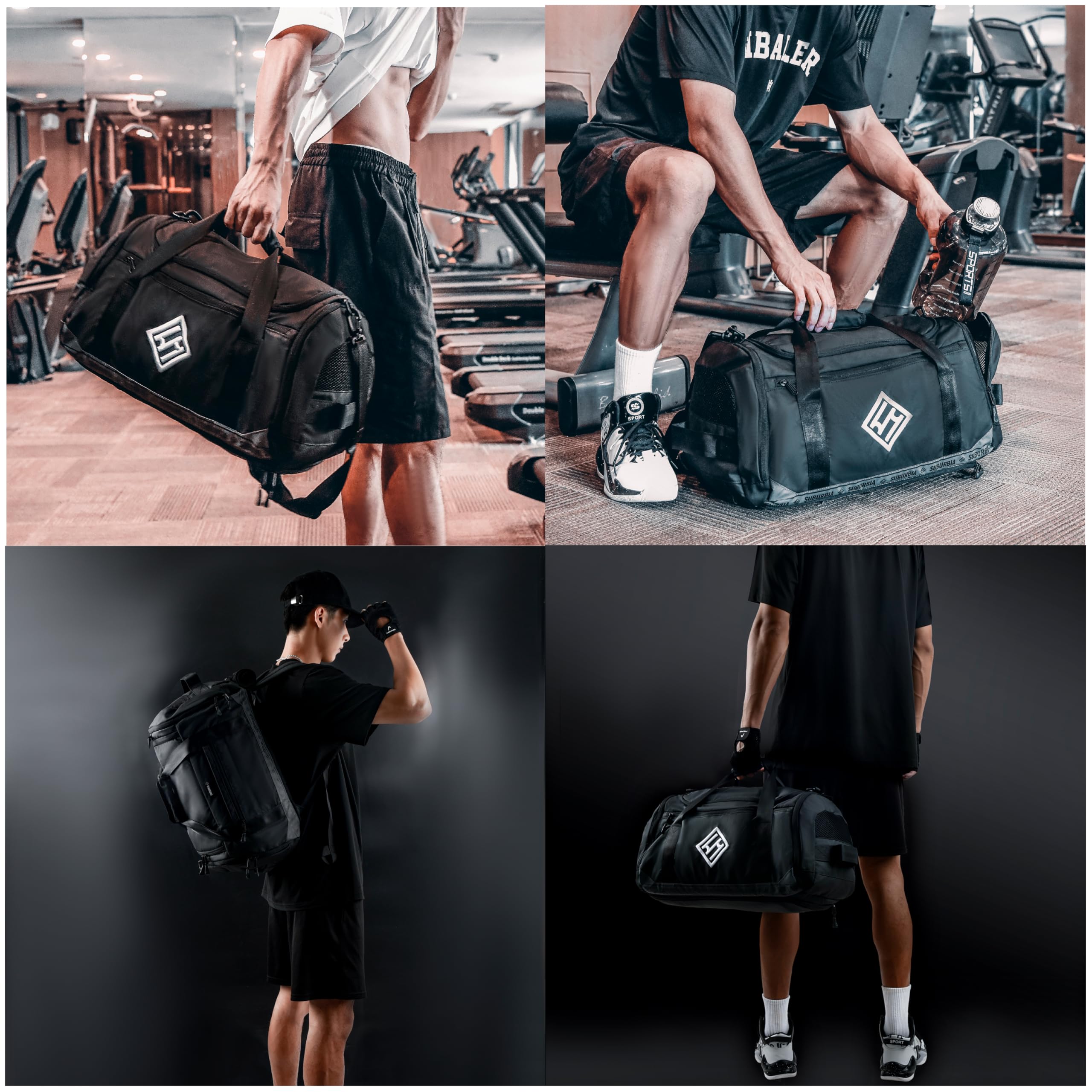 Borsa sportiva per uomo e donna, zaino sportivo con scomparto per scarpe, borsa da viaggio da 46 l, grande borsa da allenamento con scomparto impermeabile per sport, fitness, palestra, nuoto, yoga,