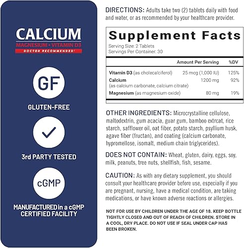 Miniatura 4 de U.S. Doctors' Clinical - Complejo de citrato de calcio y carbonato de 1200 mg con magnesio y vitamina D3 – Suplemento de calcio para la fuerza ósea,