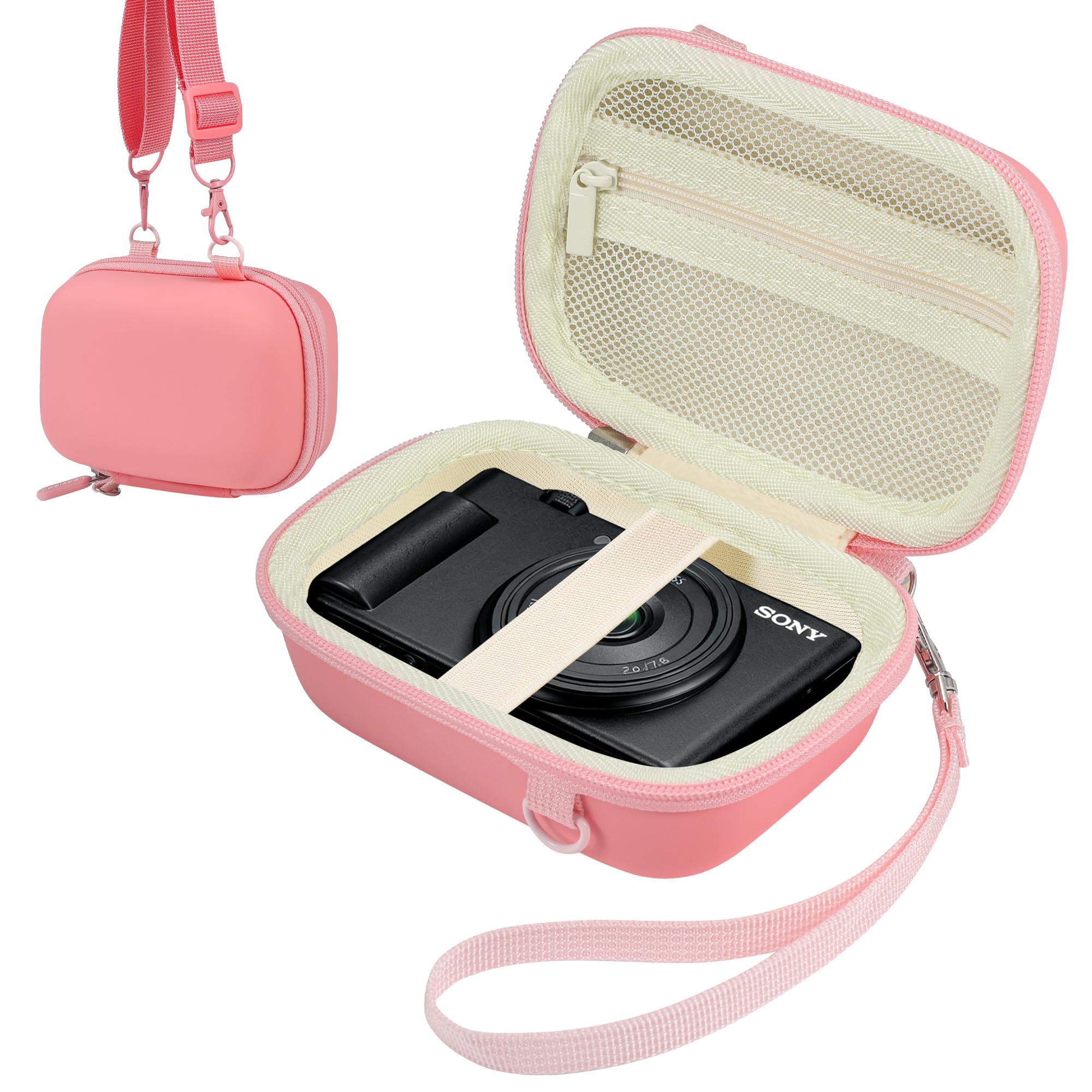 Leayjeen Digital Camera Case Compatible with Sony ZV-1/ZV-1F/ZV-1 II Digital Cameras and Vlog Cameras,with Shoulder Strap-Hard Shell EVA Camera Storage Bag,Compact Digital Cameras-Pink (Case Only)