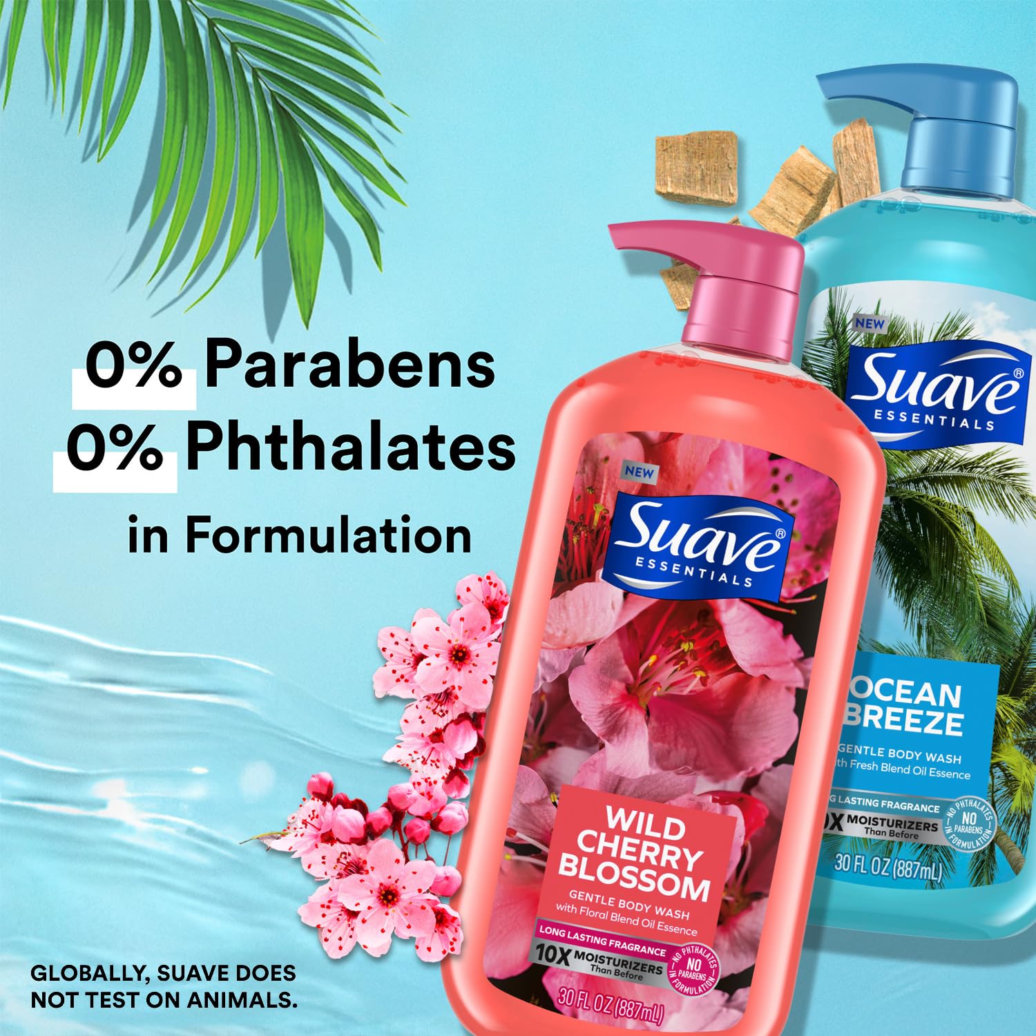 Suave Body Wash Variety Bundle – Ocean Breeze 2-Pack & Wild Cherry Blossom, Gentle & Moisturizing Body Washes with Vitamin E, 30 Oz Ea (3 Piece Set) - Image 4