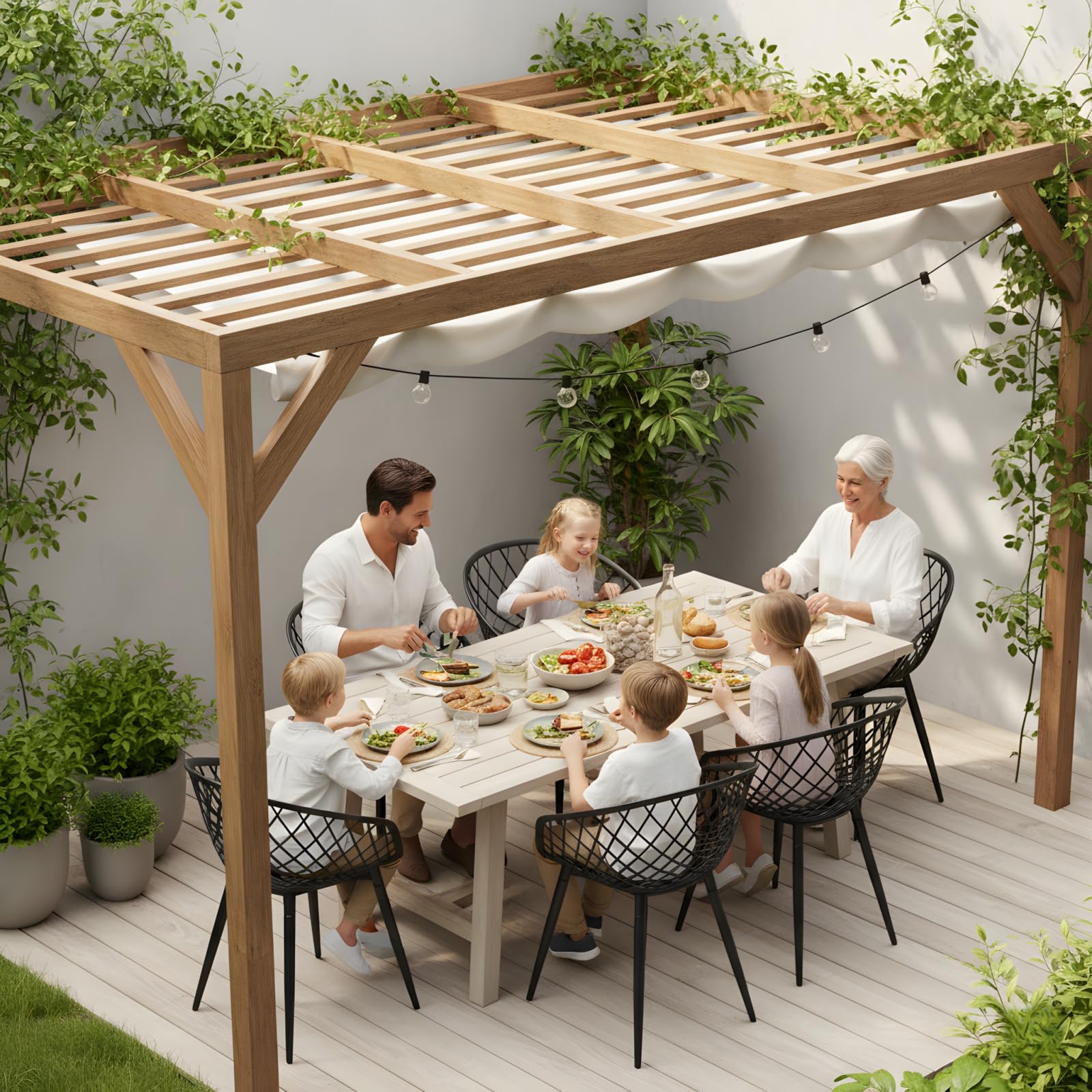 Juego de 6 sillas de jardín, sillas de jardín con reposabrazos, sillas de plástico con respaldo y patas de metal, muebles de terraza, muebles de balcón
