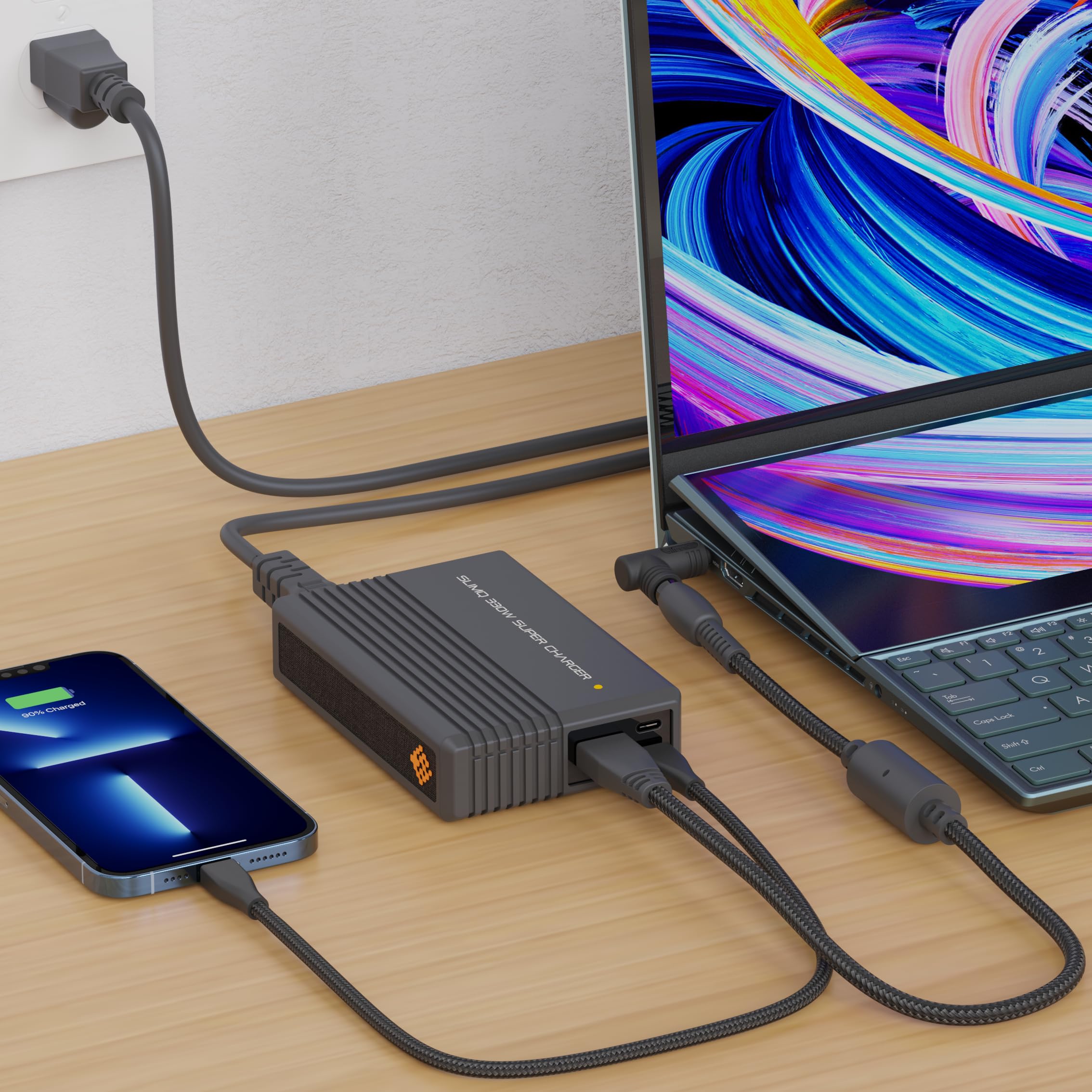 𝗦𝗹𝗶𝗺𝗤 Universeller Multifunktional Netzteil Gaming-Laptops Ladegerät, 330W, 20V, 16,5A, mit 1 DC und 2 Typ-C-Anschlüssen, kompatibel mit Dell MSI Lenovo HP Razer Asus Acer (Ohne DC-Adapter)