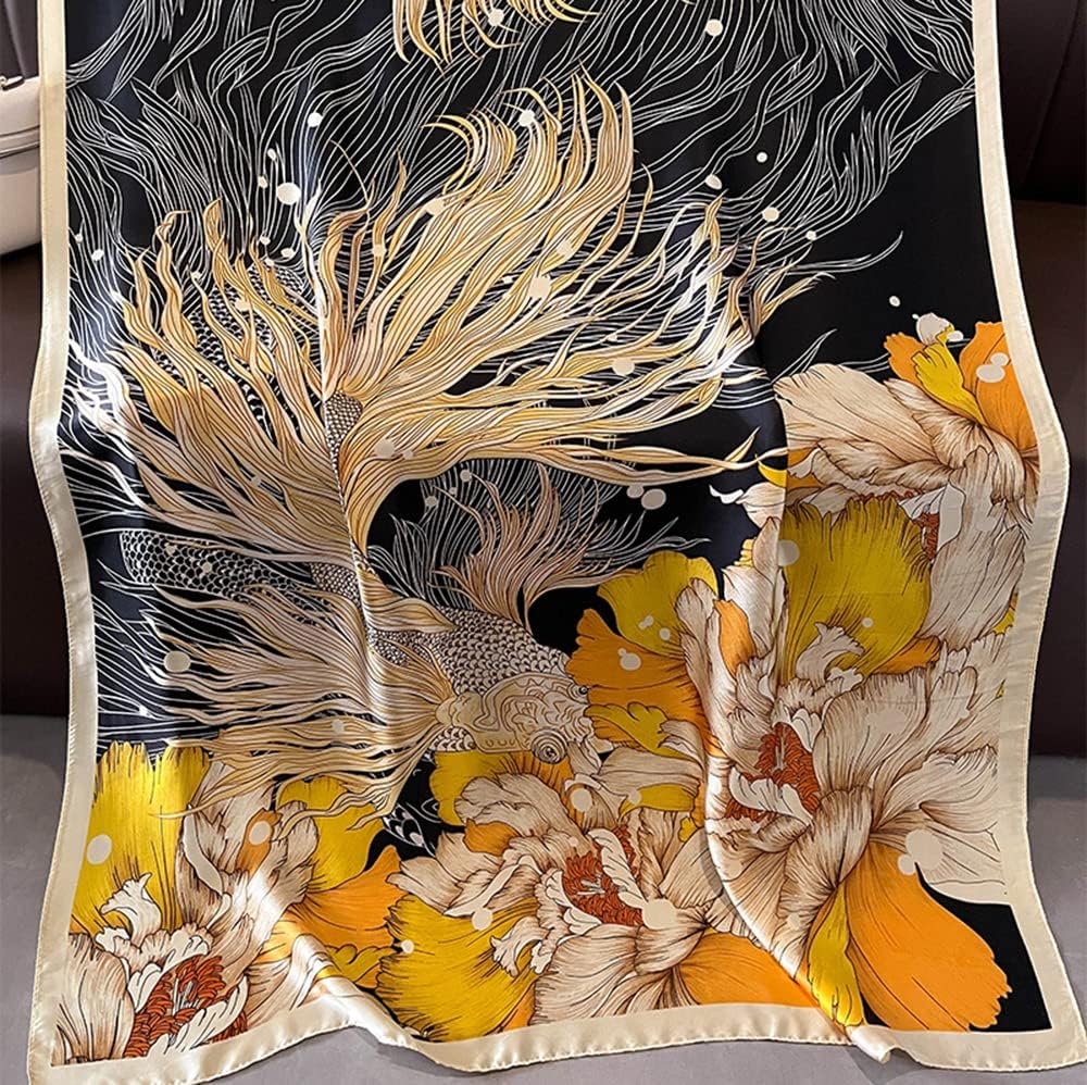 Silk Feeling Long Satin Scarf Fashion Beach Scarf Shawl Check Style Sunscreen Shawls Wraps-Lightweight Pattern - Image 4