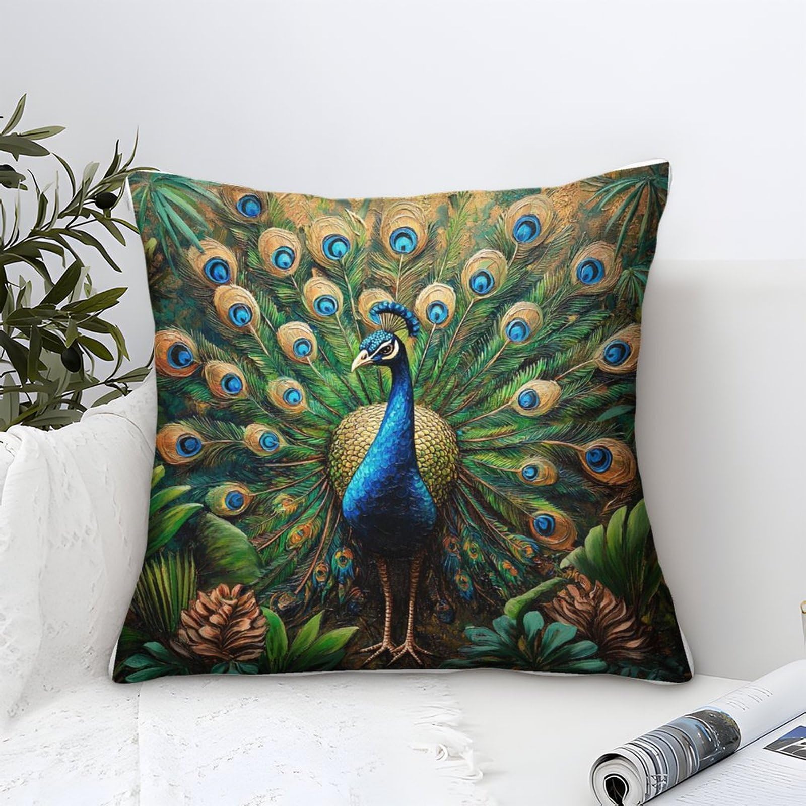 Yyvkpmlxc Style-1 Peacock Cushion Cover Modern Art Decorative,Jungle Wildlife Pattern Square Pillow Cases Soft Polyester Throw Pillow Cases For Sofa Patio Home Decor 50X50cm
