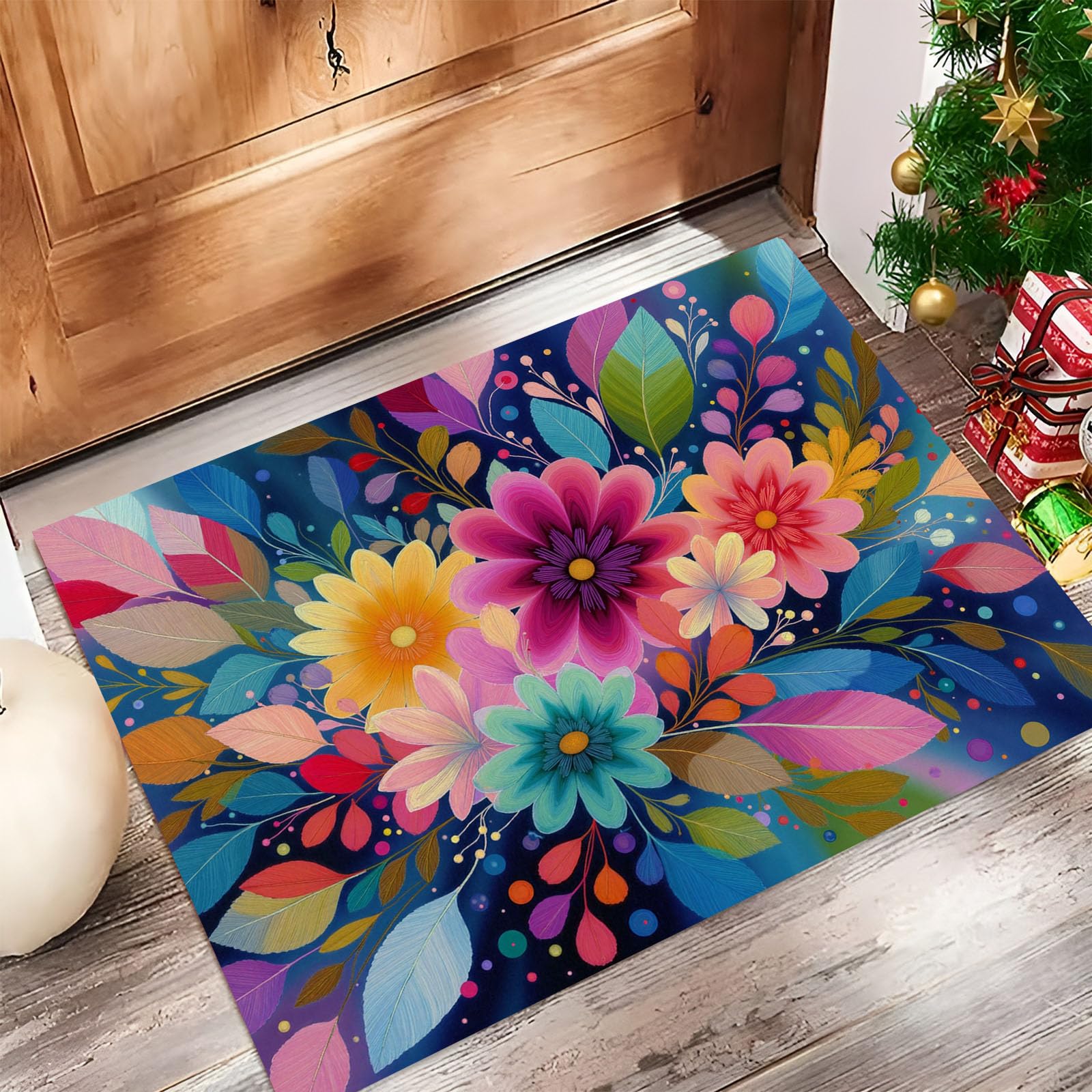 Paillasson lavable anti-saleté 80 x 120 cm : tapis entrée fleurs roses