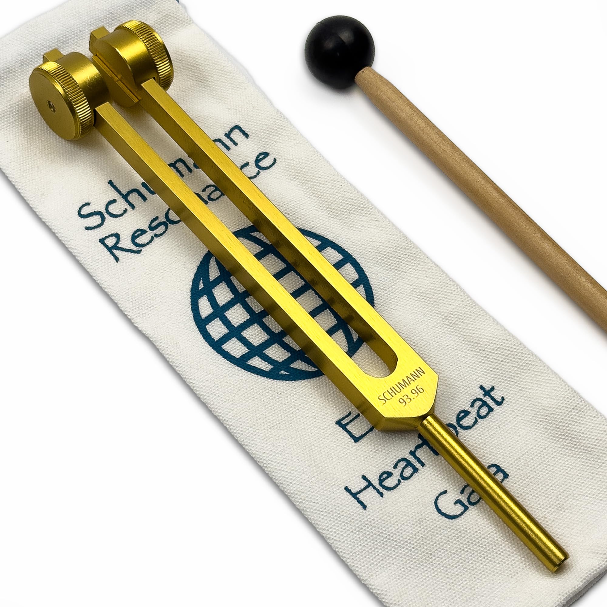 Schumann Stimmgabel mit Erdstern-Gravur, 93,96 Hz | Mit Tragetasche und Rührer, Klangheilungsinstrumenten und Biofeld-Harmonisierung, Chakra-Ausrichtung, Erdstern-Gold