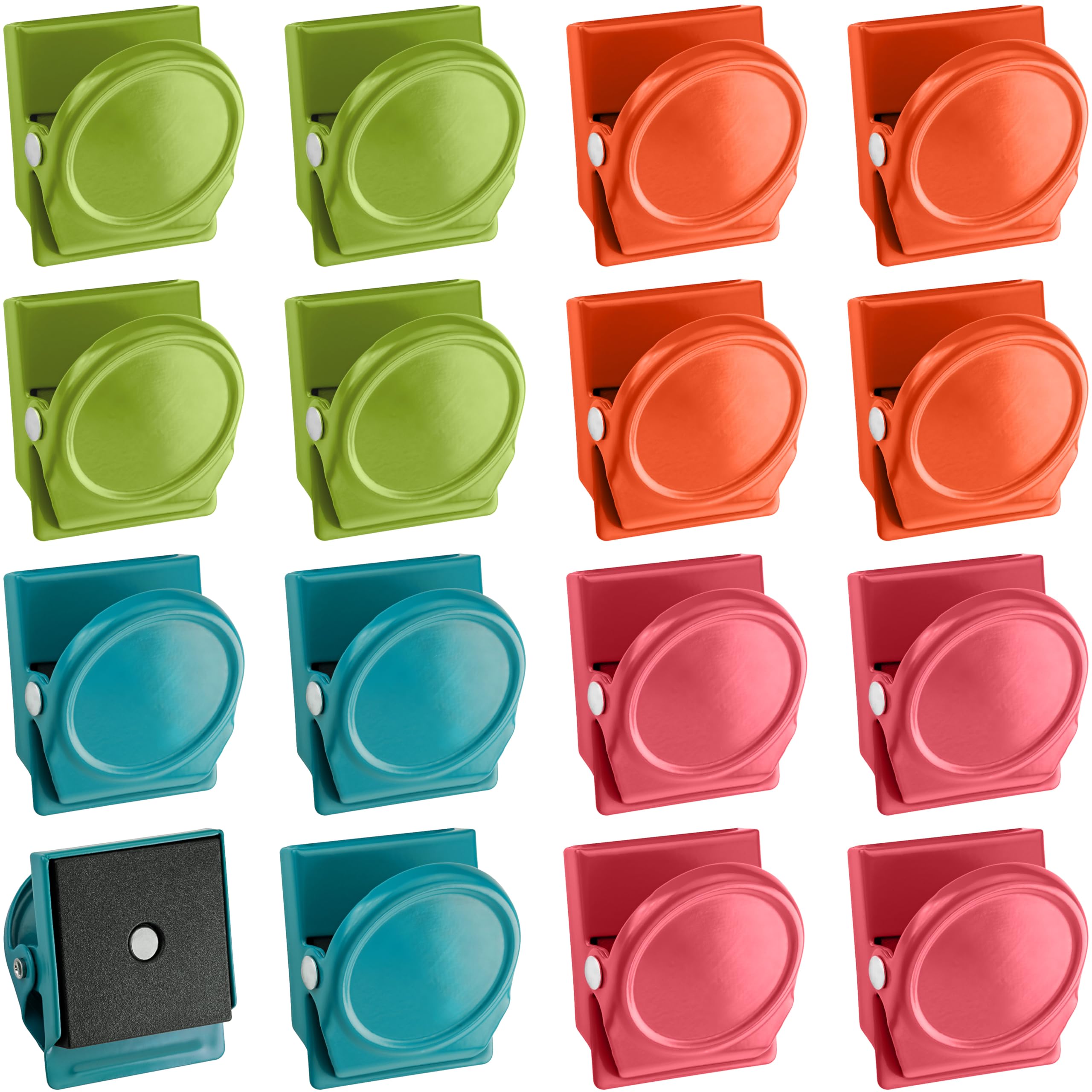 Poppstar 16x Magnetic Clips (Square Magnetic memo Clips with 0.5 kg Clamping Force, 3.5x3.0x2.3 cm) Colourful