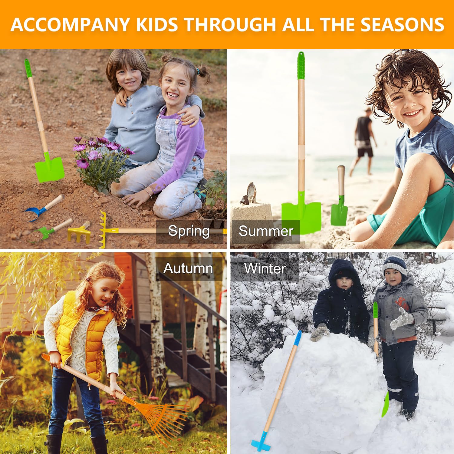 8 herramientas de jardinería para niños, juego de rastrillo y pala para niños, herramientas de patio al aire libre, juguetes de jardín, regalos para niños y niñas de 3, 4, 5, 6, 7, 8 años 5