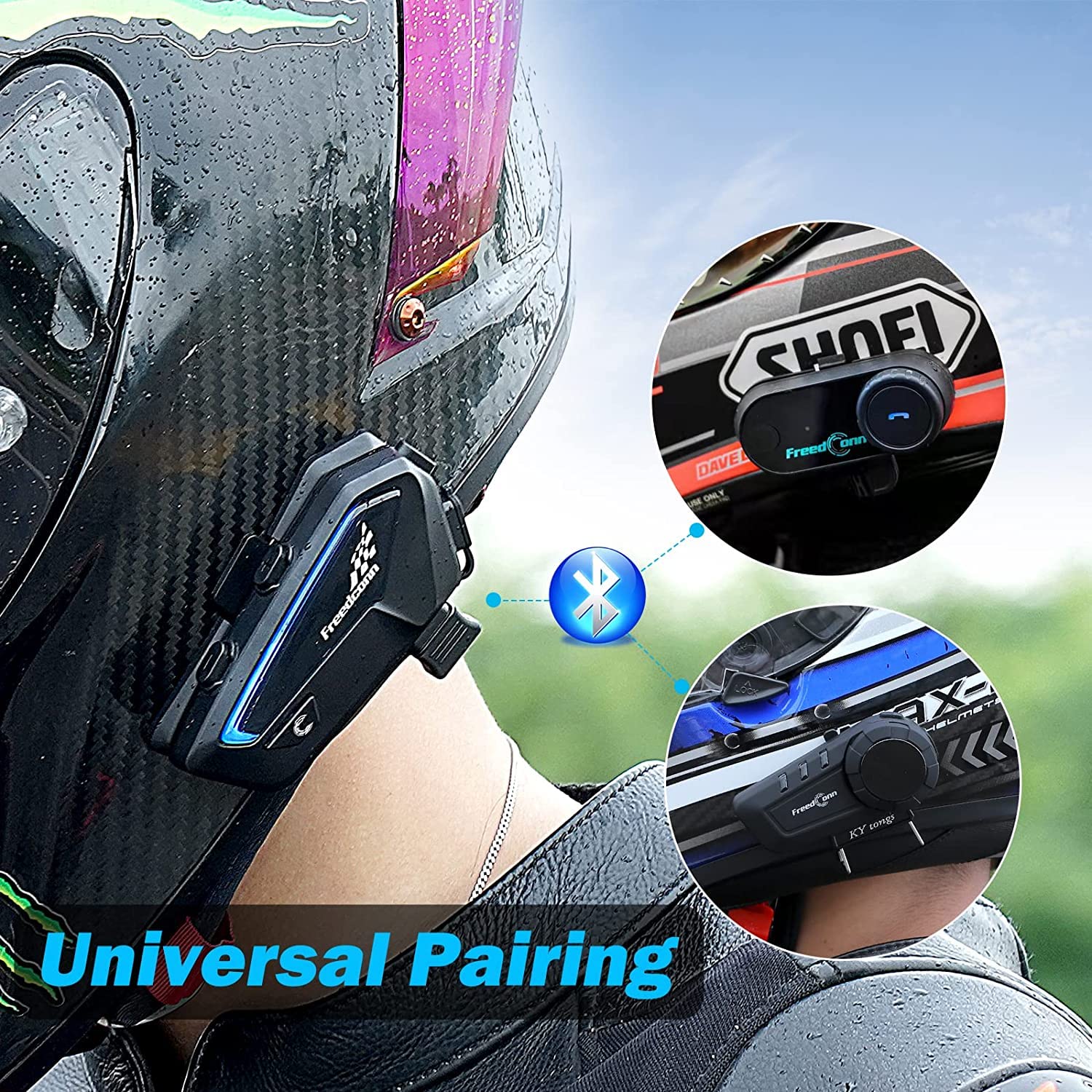 FreedConn FX Cuffia Auricolare Bluetooth per Casco Moto, Comunicazione e Riduzione del Rumore Fino a 10 Motociclisti, Citofono Universale Fuoristrada 1500m con Radio FM