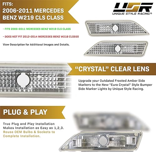 Miniatura 4 de USR DEPO 06-11 W219 ClS-Class - Juego de luces de marcador laterales para parachoques delantero (izquierdo + derecho) compatible con Mercedes Benz