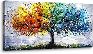 crmotu Tree of Life Large Wall Art for Living Room, Colorful Tree Abstract Art Prints Watercolor Canvas Painting, Modern Landscape Aesthetic Pictures Wall Decor for Bedroom Bathroom Office 24"X48"