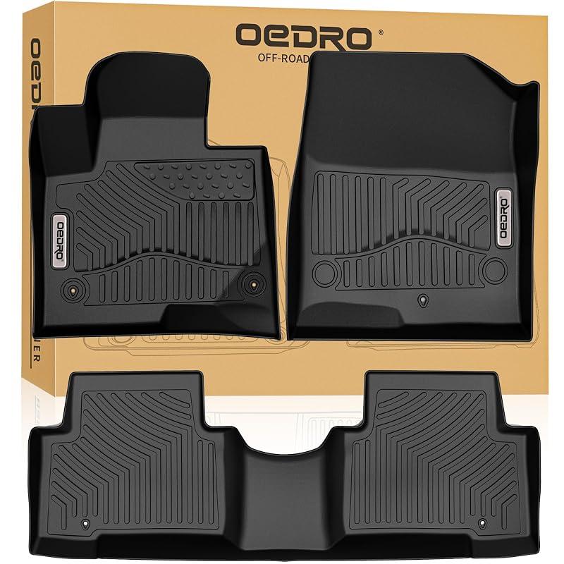 Tapetes automotivos OEDRO em TPE para Hyundai Santa Fe 2013–2018, 5 lugares, pretos, 1ª e 2ª fileiras, 3 peças
