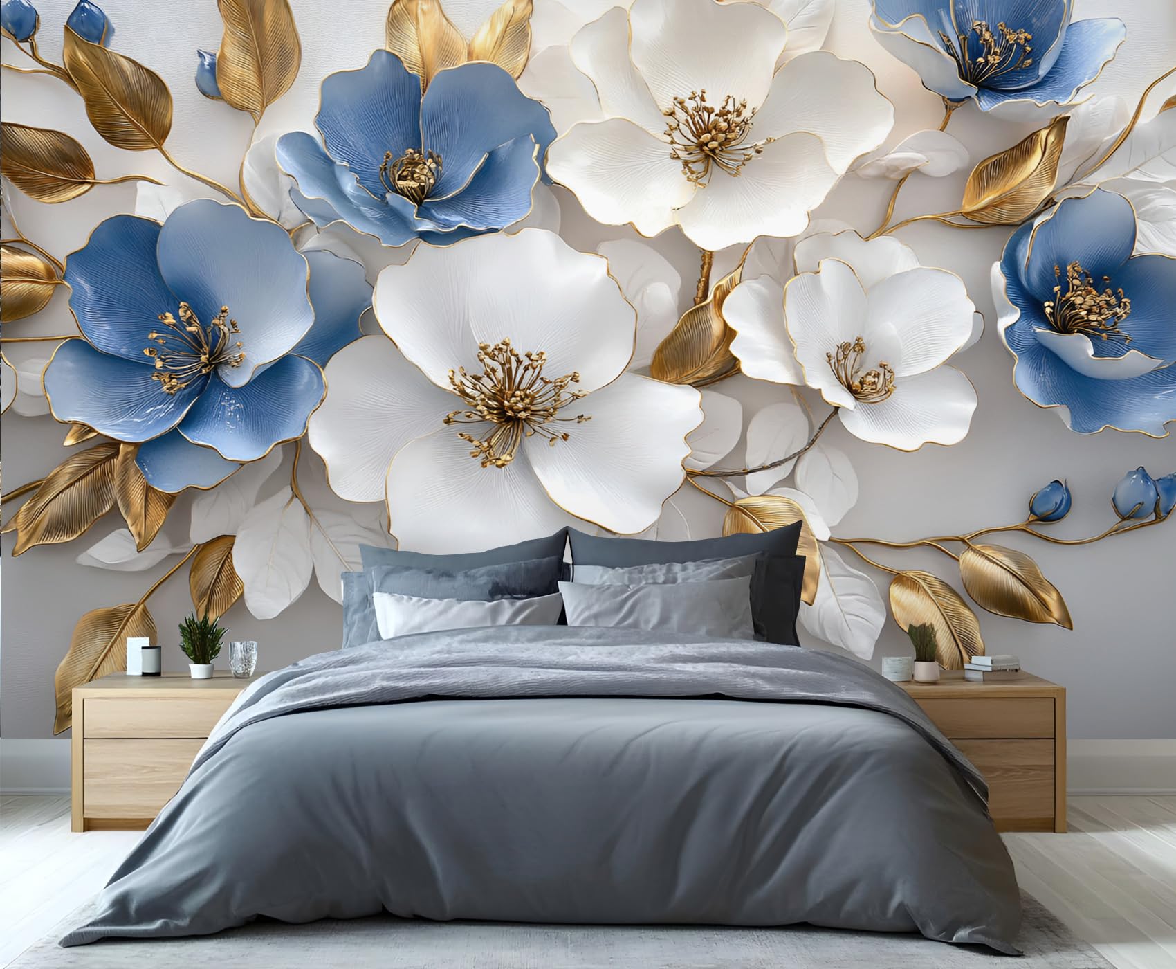 GIVLWF Floral Wallpaper, 3D Relief Flowers Self Adhesive Wallpaper for Living Room, Abstract Light Wall Paper for Bedroom, Light Luxury Wall Mural, Beauty Large Mural & Room Decor โ image 1