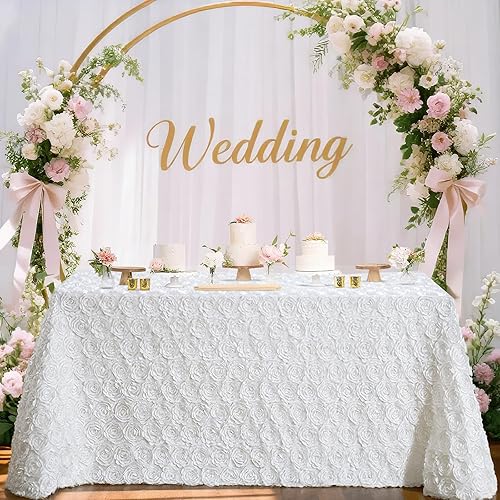 B-COOL Mantel de rosetón blanco de 90 x 132 pulgadas, mantel floral rectangular 3D, decoración de mesa para fiesta de boda